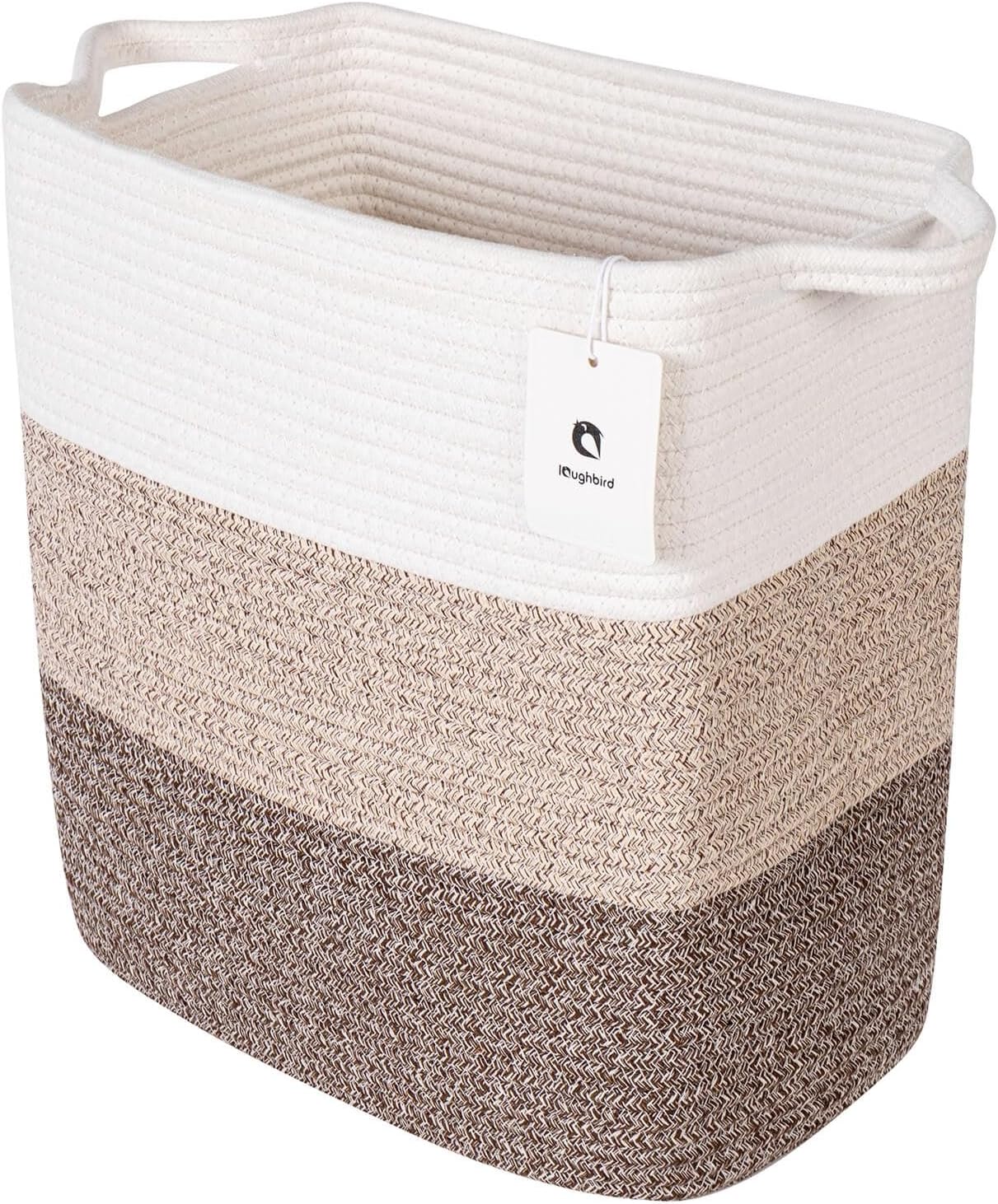 Medium and Large Woven Basket//With Handle, Used for Toys and Fabric Storage Basket used for Storing xl Storage Box, Decorative Storage Box Room(Gradient Brown, 14L*10W*15.7H)