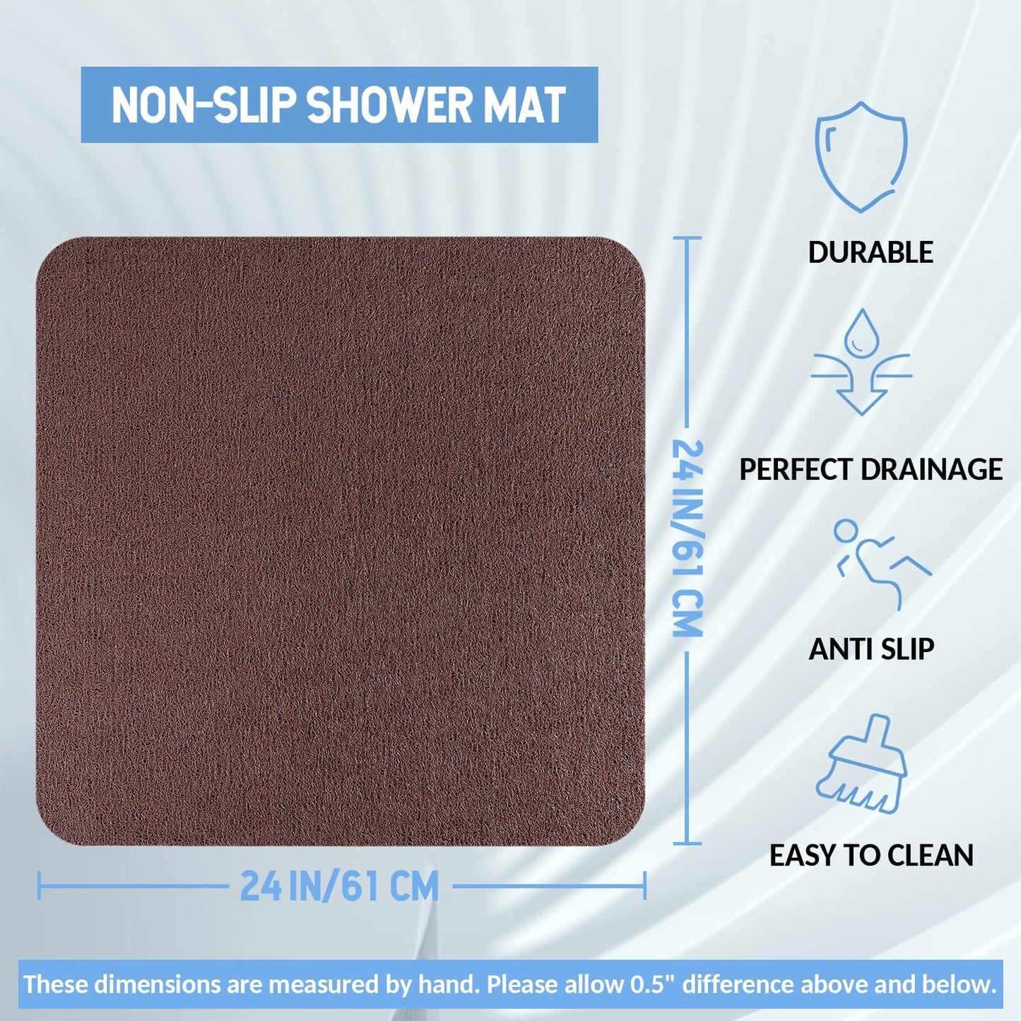 Non-Slip Bathtub Mat, Anti Slip Shower Mat, Fast Drying Bathtub Mats, Foot Scrubber Mat, Anti Slip Mat for Tub, Floor, Bathroom, Kitchen, Home, Hotel (Brown 24"×24")