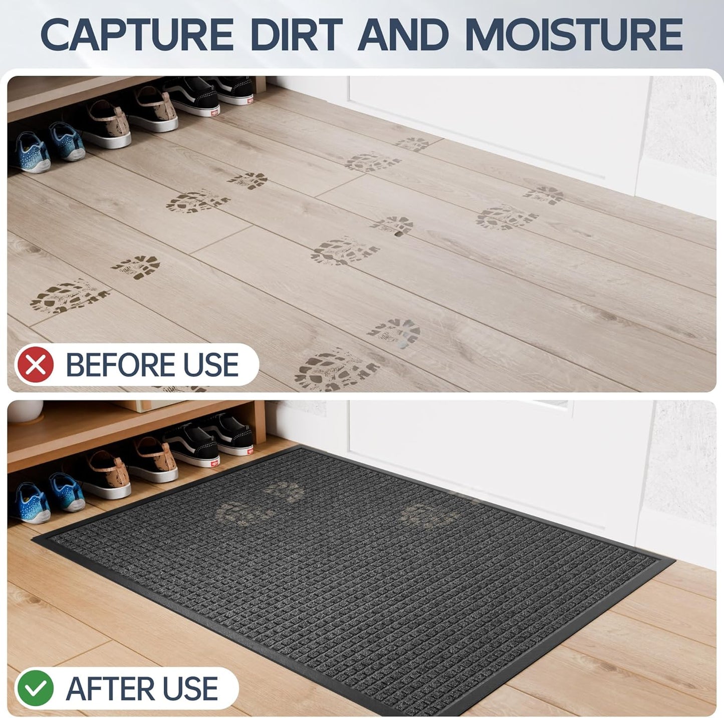 Amyracel Entrance Front Door Mat, 48"x72" All Season Weather Outside Door Mat, Heavy Duty Rubber Backing Doormat for Entryway, Low Profile Entry Indoor Door Mats for High Traffic