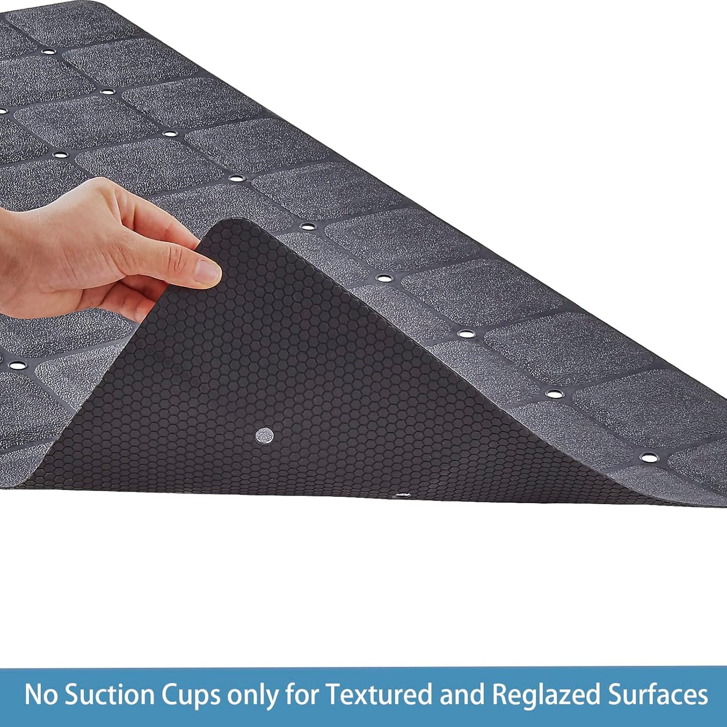Foldable Silicone Bathtub Mat: Jumbo Size Heavy Duty Safety Bath Mat for Tub Without Suction Cups Non Slip Bath & Shower Mat for Textured, Reglazed, Refinished Tub (Black, 35.8 x 17.7)