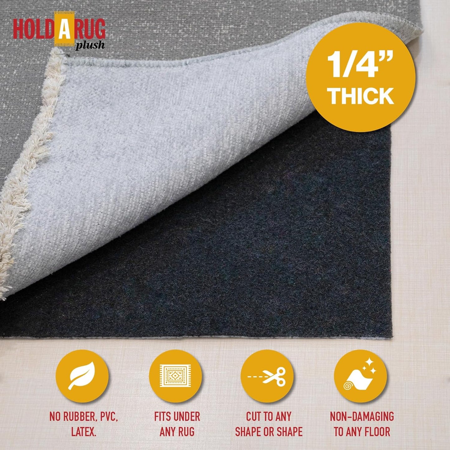 Hold-a-Rug Plush 6' Round Nonskid, Nonslip Rug Pad,Reversible Gripper, ¼ Thick, Safe for All Floors and Carpet, Keep Area Rugs Secure
