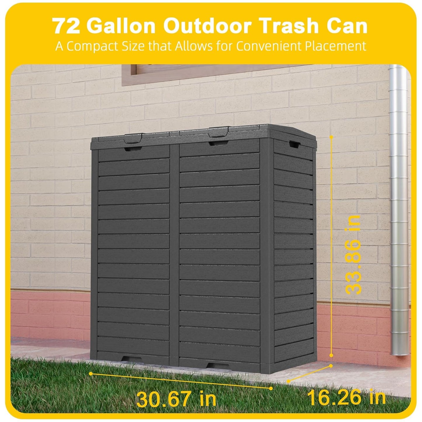62 Gallon Outdoor Trash Can with Tiered Lid and Drip Tray,Waterproof Resin Waste Bin Indoor,Durable,Stylish,Lightweight Garbage Bin for Patio,Kitchen,Backyard and Office(Black)