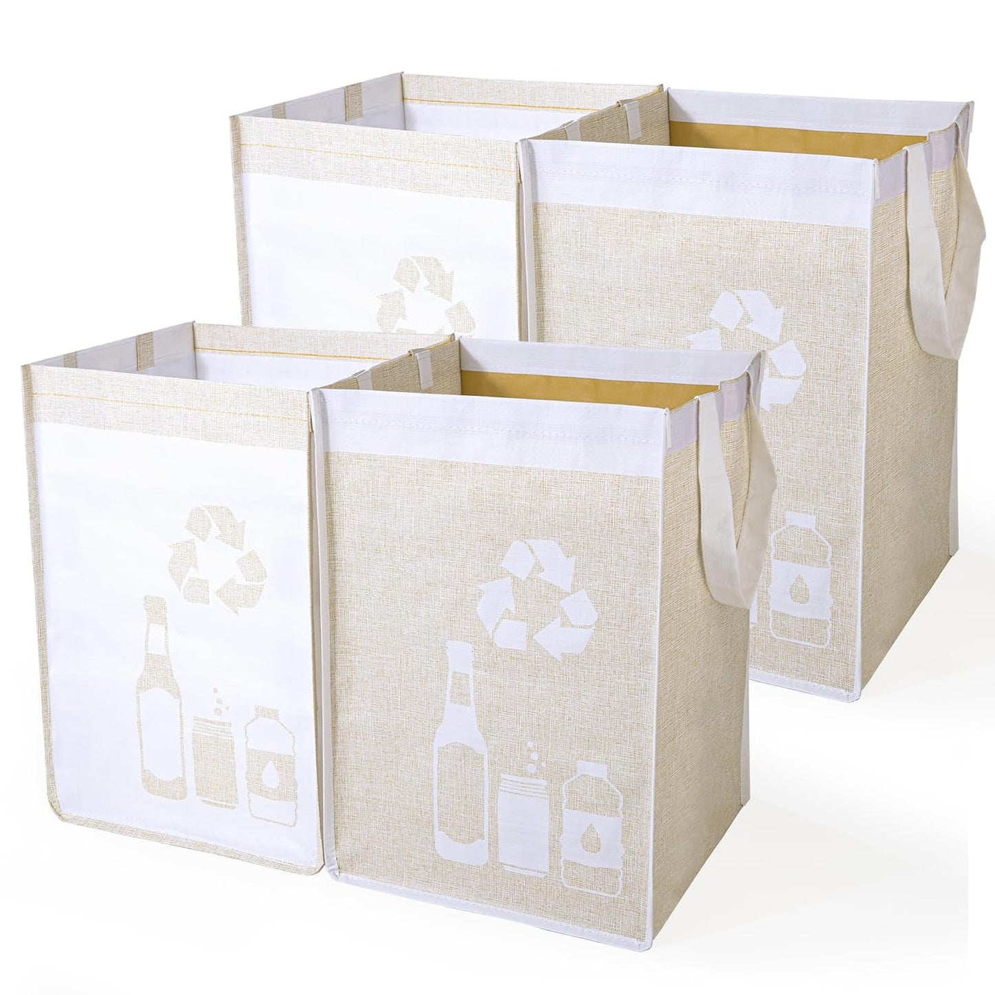 Recycle Waste Bag for Kitchen Home- Indoor Recycling Bins Trash Sorting Organizer, Reusable and Waterproof, Yellow, 4 Pack