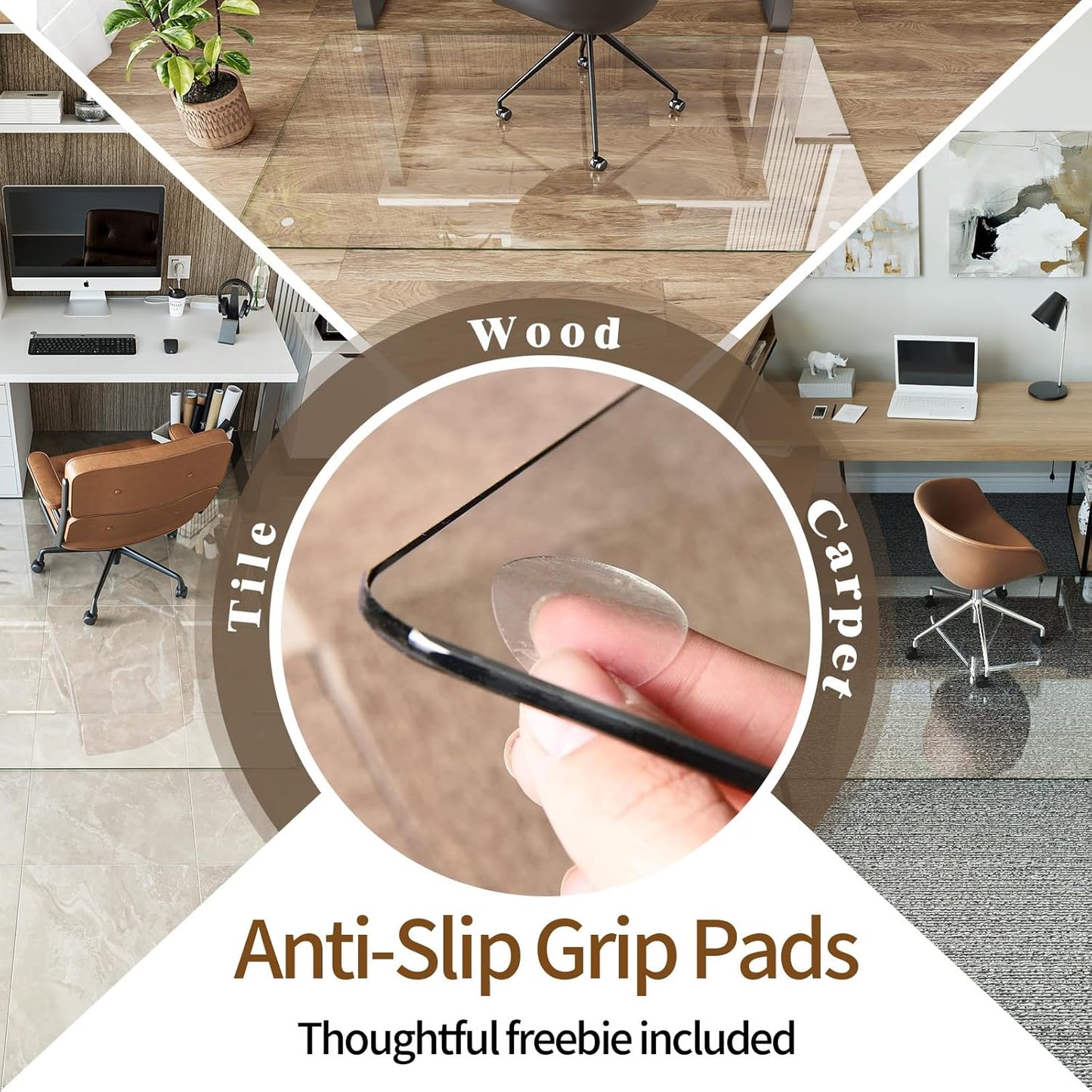 Koonmi Tempered Glass Chair Mat 60"x46" - Premium Office Chair Mat for Hardwood Floors & Low-Pile Carpet with 4 Non-Slip Pads - Thick Scratch-Resistant Surface