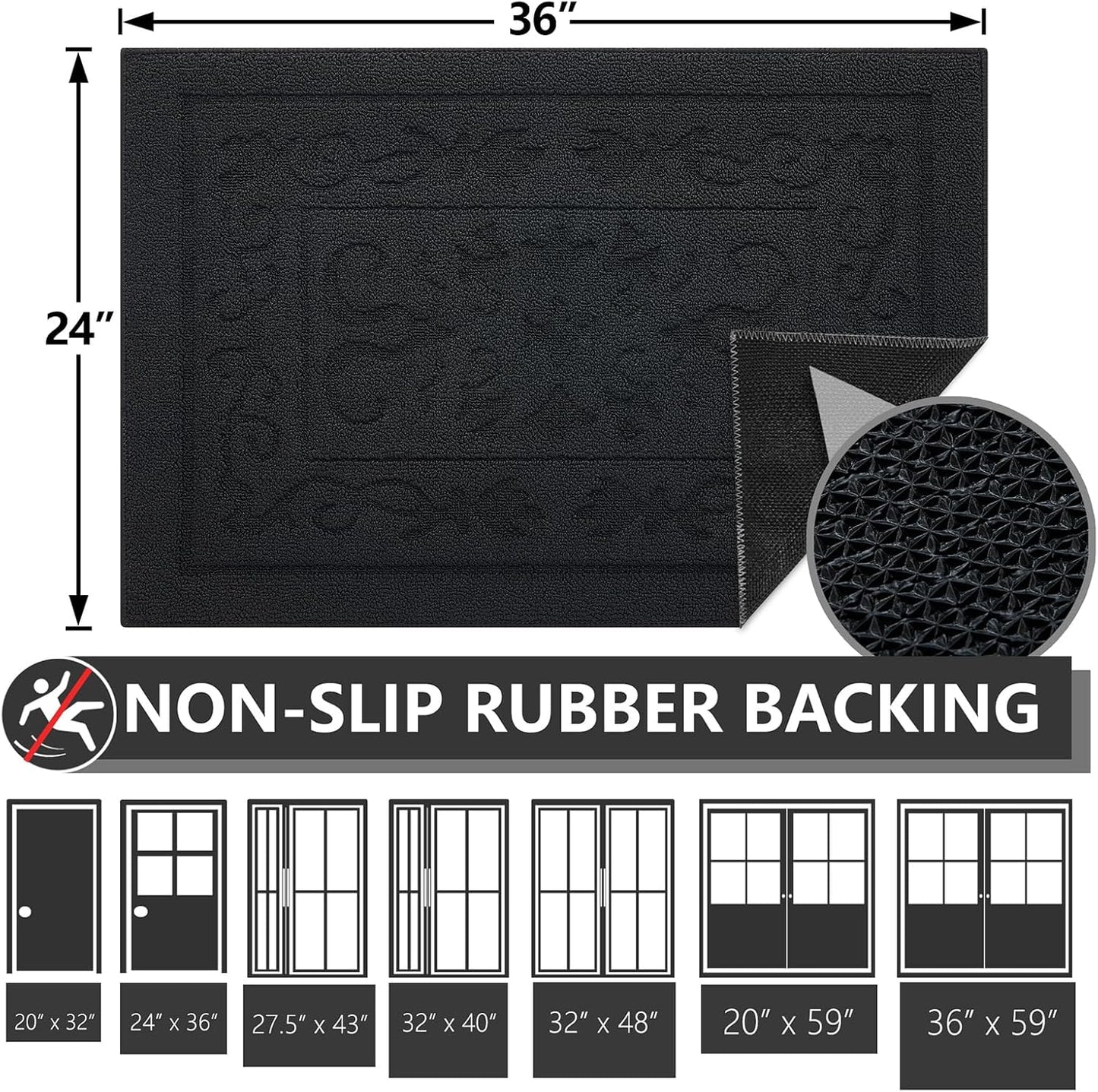 FONEYI Indoor Door Mat 24" x 36", Dirt Trapper Door Mats Non-Slip Entryway Rugs Washable, Absorbent Resist Dirt Welcome Mat, Low Profile Inside Floor Mats for Front Back Door and Entryway, Black