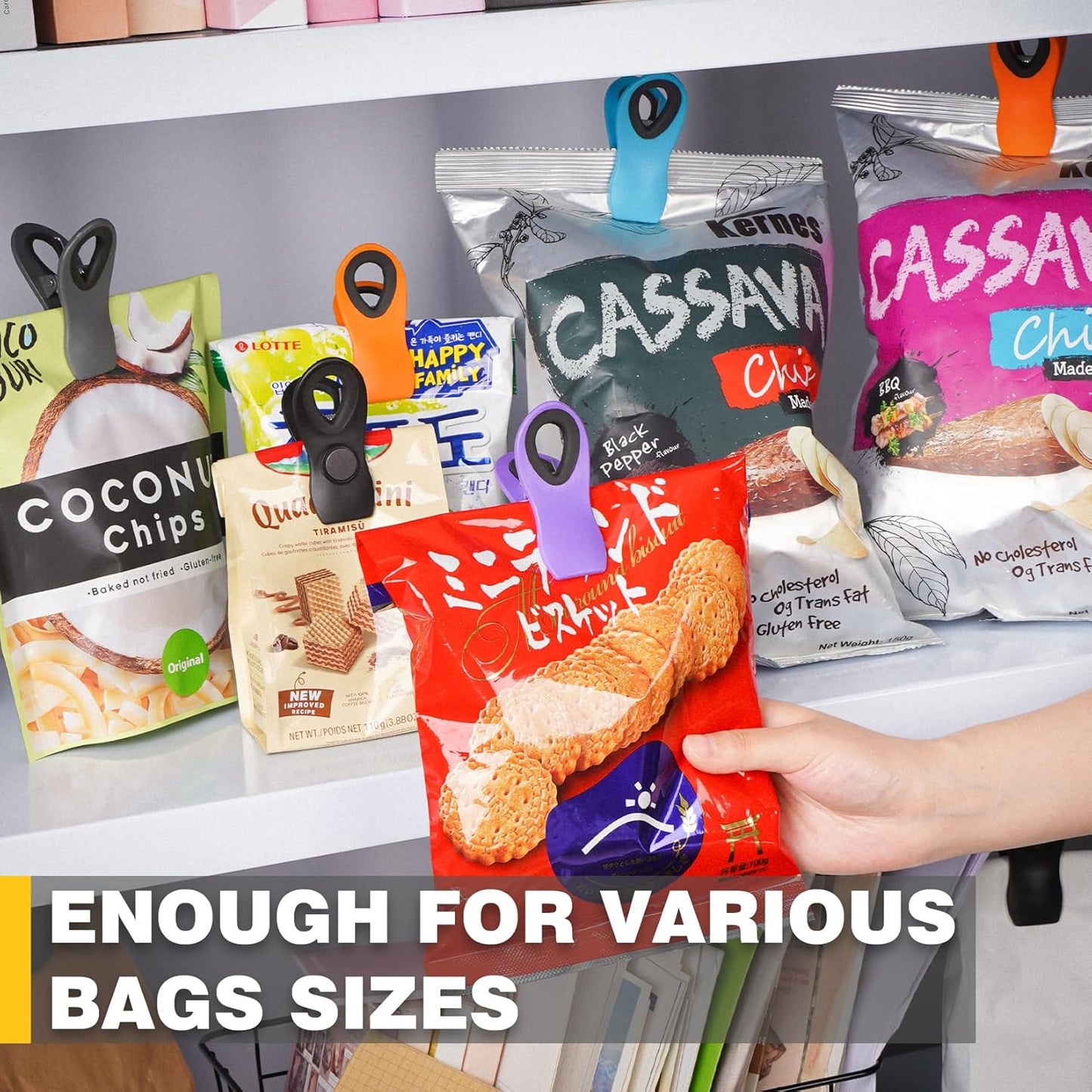 Magnetic Chip Clips, 10 Pack Plastic Bag Clips with Magnet, Black Snack Clips for Food Storage and Refrigerator