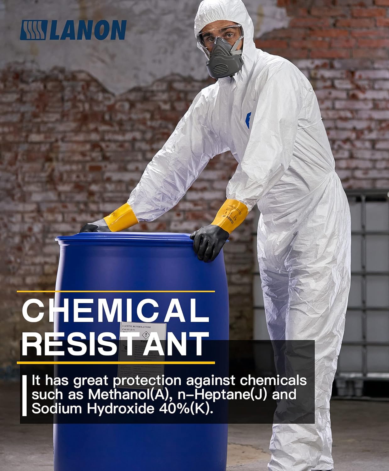 LANON 3 Pairs PVC Chemical Gloves, Thick Rubber Work Gloves, Heavy-Duty, EN 374/388, Acid, Alkali and Oil, Non-Slip, XL