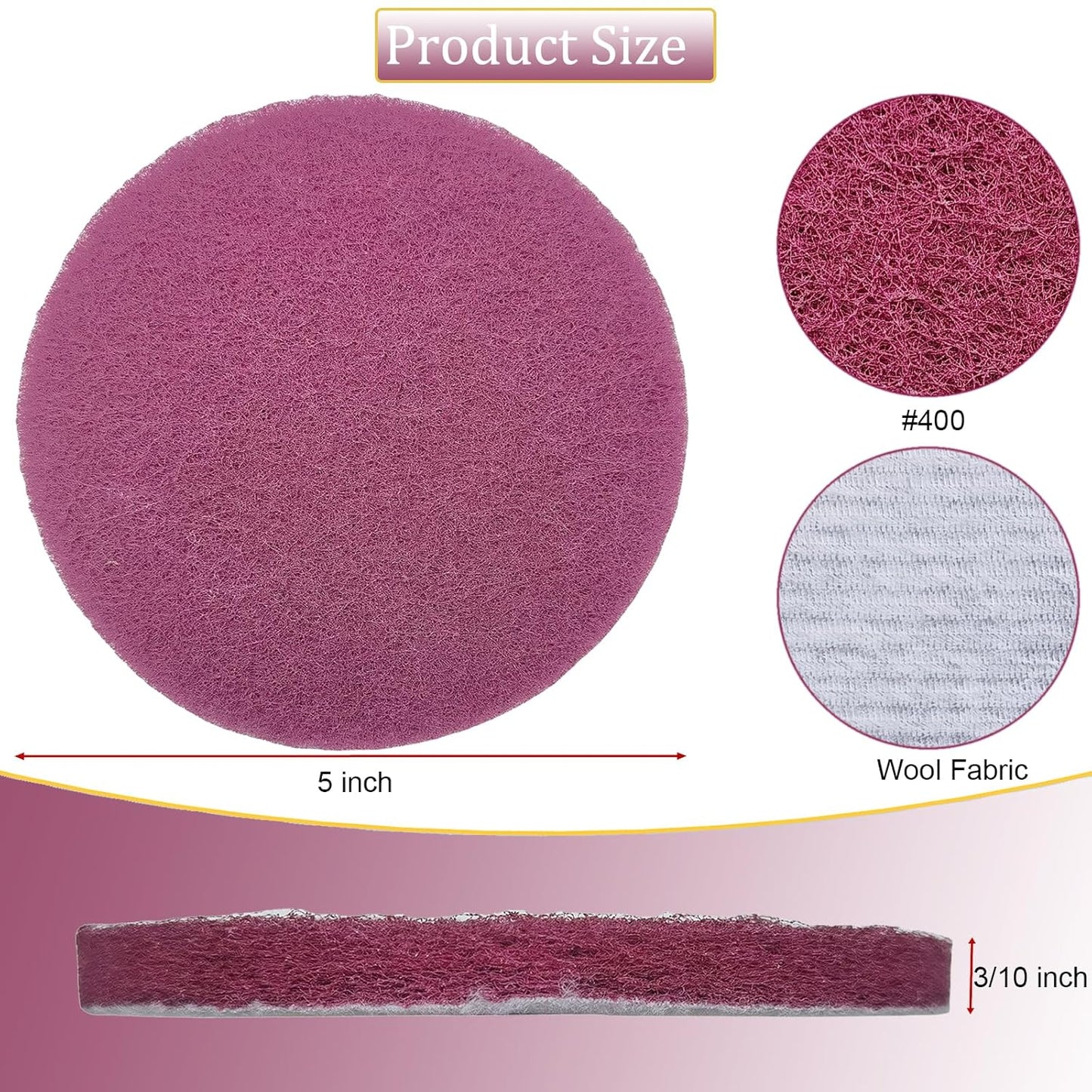 10 PCS 5 Inch 400 Grits Multipurpose Scrubber Scouring Pads Flocking Scuff Pads -Hoop and Loop Scuff Pads Conditioning Discs Polishing Pad for Furniture Automotive Cleaning, Rust Removal