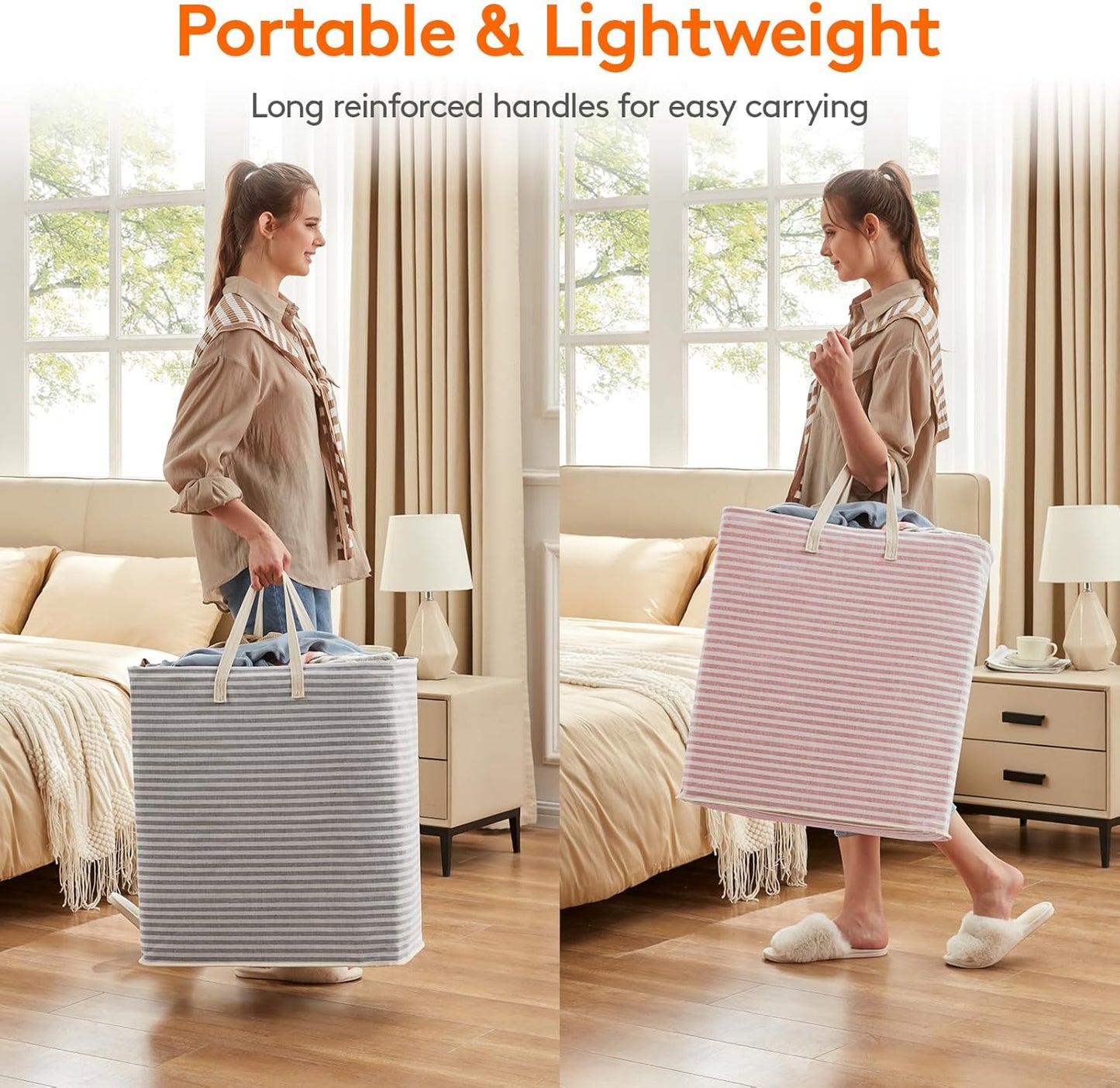 Lifewit 2 Pack Laundry Hamper Large Collapsible Laundry Basket, Freestanding Waterproof Cloth Hamper with Easy Carry Handles in Laundry Room Bedroom Bathroom Dorm for Adult, Gray&Pink, 2 x 100L