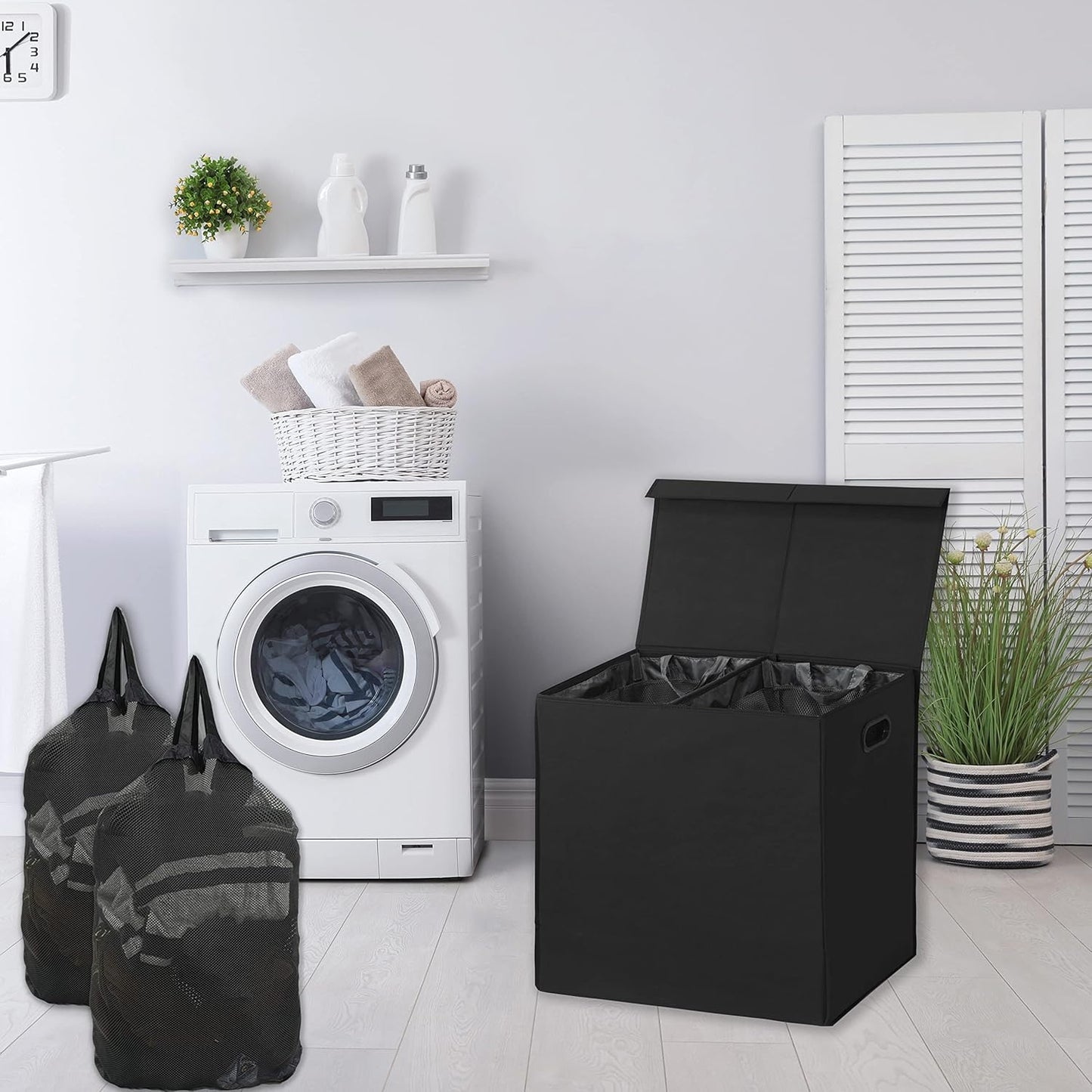 Simple Houseware Double Laundry Hamper with Lid and Removable Bags, Black