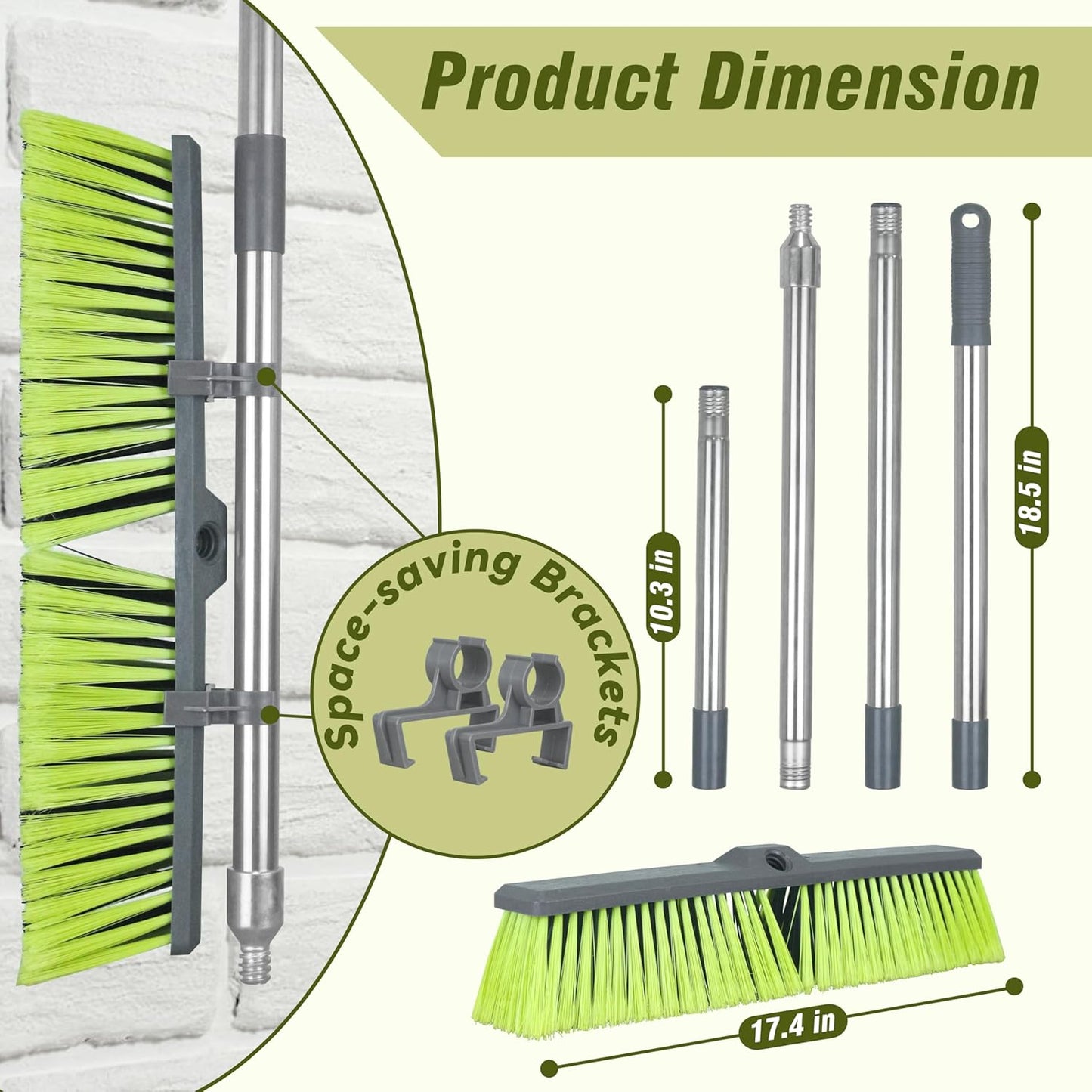 PHYEX Upgraded 18" Push Broom with Adjustable Long Handle, Total Length is 55", Multi-Surface Floor Scrub Brush for Cleaning Deck, Patio, Garage, Driveway