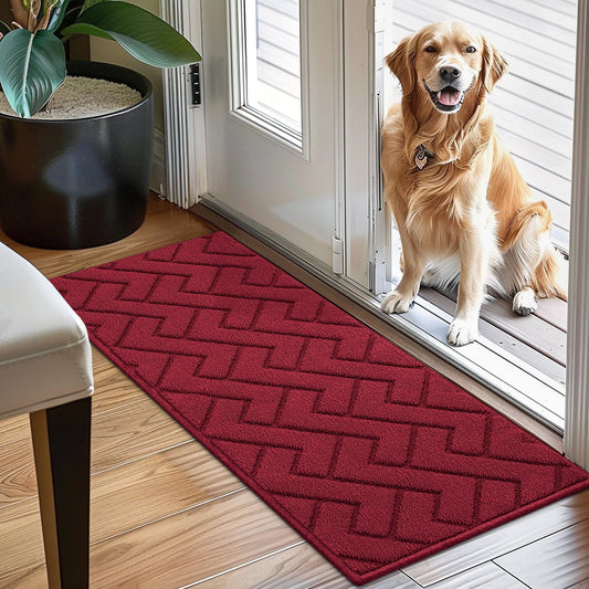 hicorfe Indoor Doormat,Front Back Door Mat Rubber Backing Non Slip Door Mats 20"x48" Absorbent Resist Dirt Entrance Doormat Inside Floor Mats for Entryway Washable Low-Profile（Red）