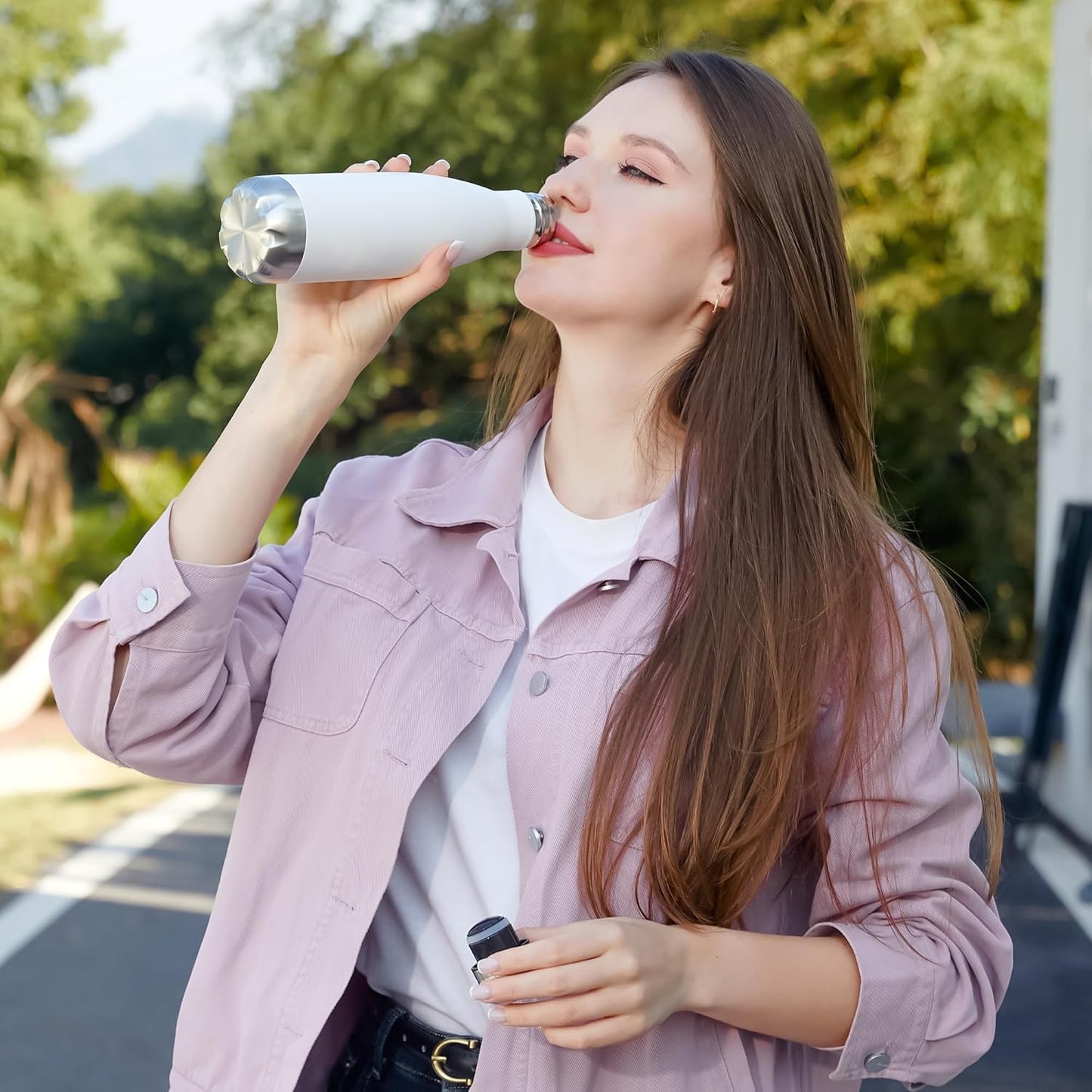 MEWAY 17oz Sport Water Bottle 12 Pack Vacuum Insulated Stainless Steel Leak-Proof Double Wall Cola Shape Water Bottle,Keep Drinks Hot & Cold (White,12 Pack)