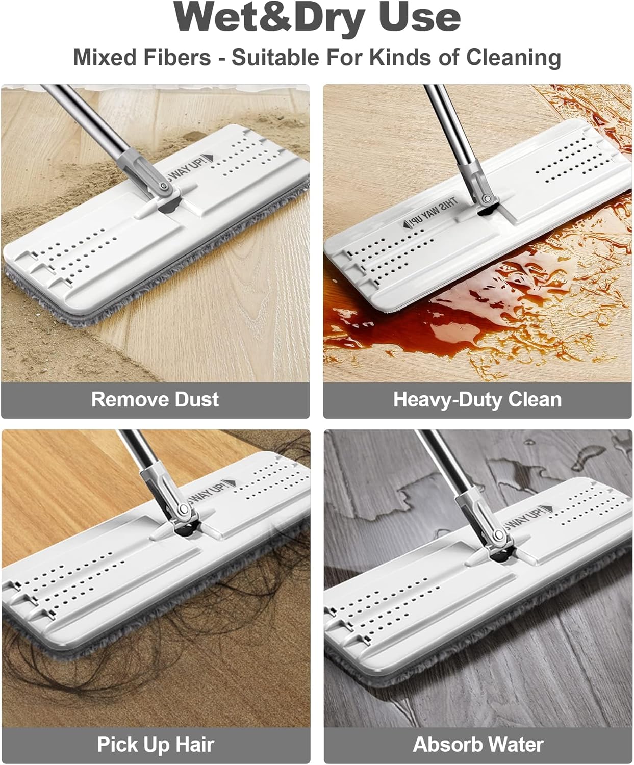 JOYMOOP Flat Mop Pads, Microfiber Mop Cleaning Pads, Washable Pads, Pads Replacement Flat Mop or Mop Bucket Set, Pack of 4 Refills 13inch - Grey and Stripe