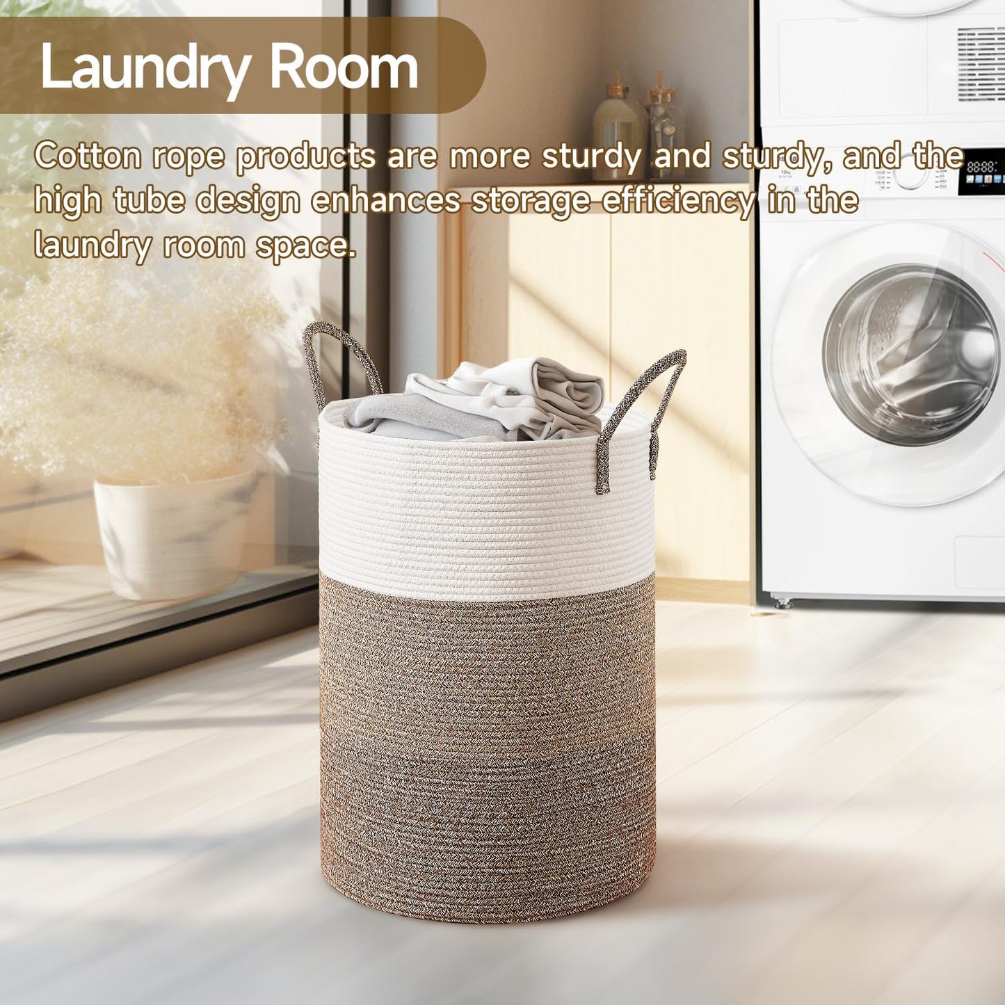 CLHMILY&Z 80L Laundry Basket Round Storage Rope Basket - 16.5x22.5 Inches - Laundry Hamper in Bedreoom and Mutil Storage Bin for Blankets, Toys, and Nursery Essentials