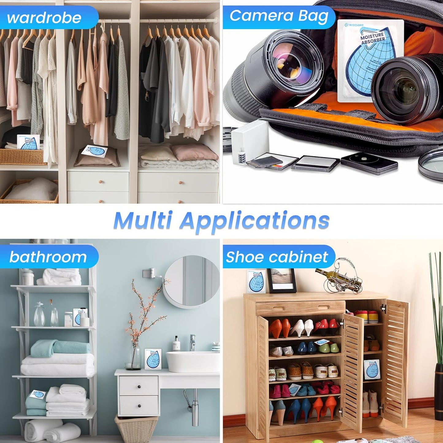 100 Gram 20 Packs Moisture Absorbers, Dehumidifier Bags for Bathrooms, Basements, Rvs, Humidity Packets for Closet