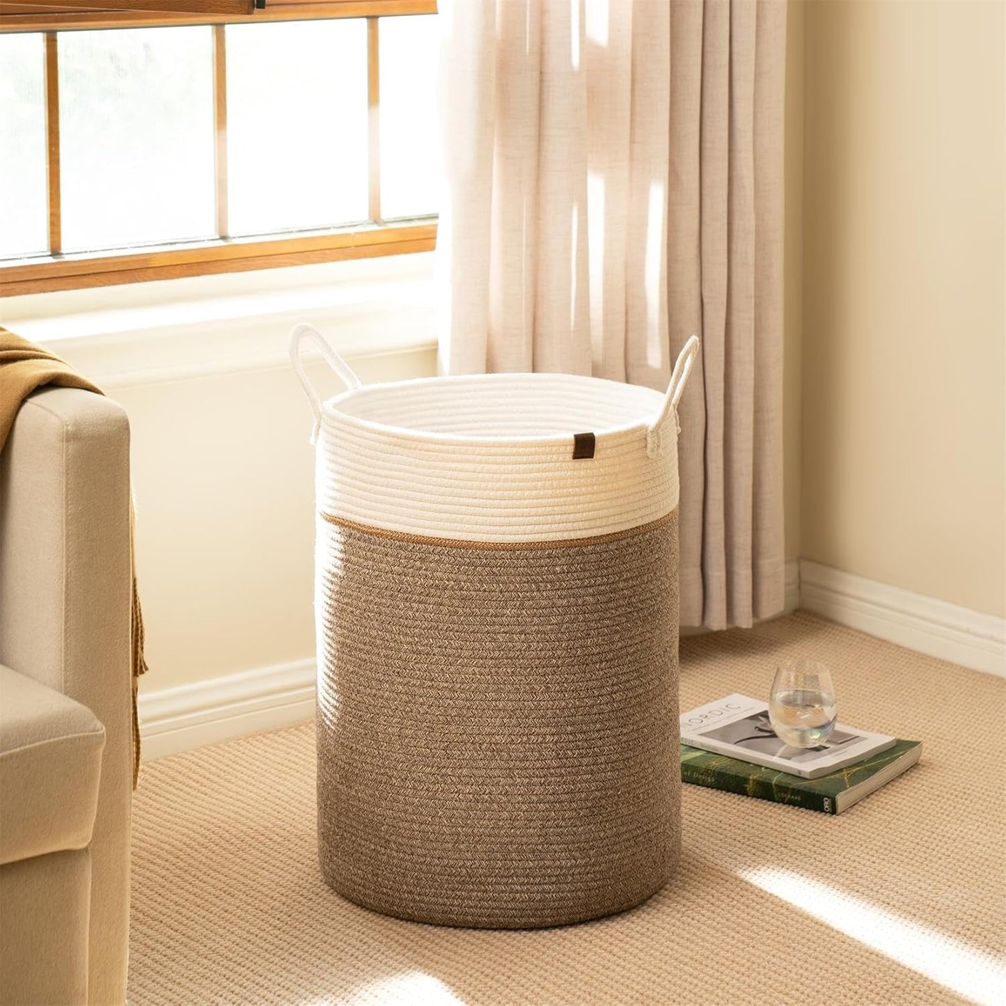 LA JOLIE MUSE Woven Basket Rope Storage Baskets - Large Cotton Organizer, Basket for Baby Blanket, Kids Toy Nursery Laundry Basket Mocha XL