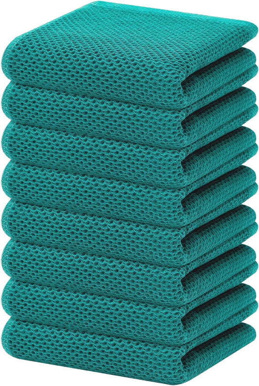 Homaxy 100% Cotton Waffle Weave Kitchen Dish Towels, Ultra Soft Absorbent Quick Drying Cleaning Towel, 13 x 28 Inches, 8-Pack, Teal
