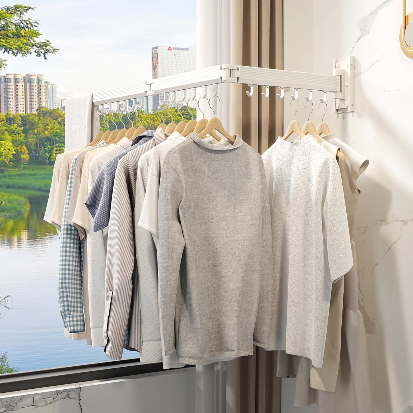 J-type Hooks Wall Mounted Clothes Rack, Collapsible, White Color