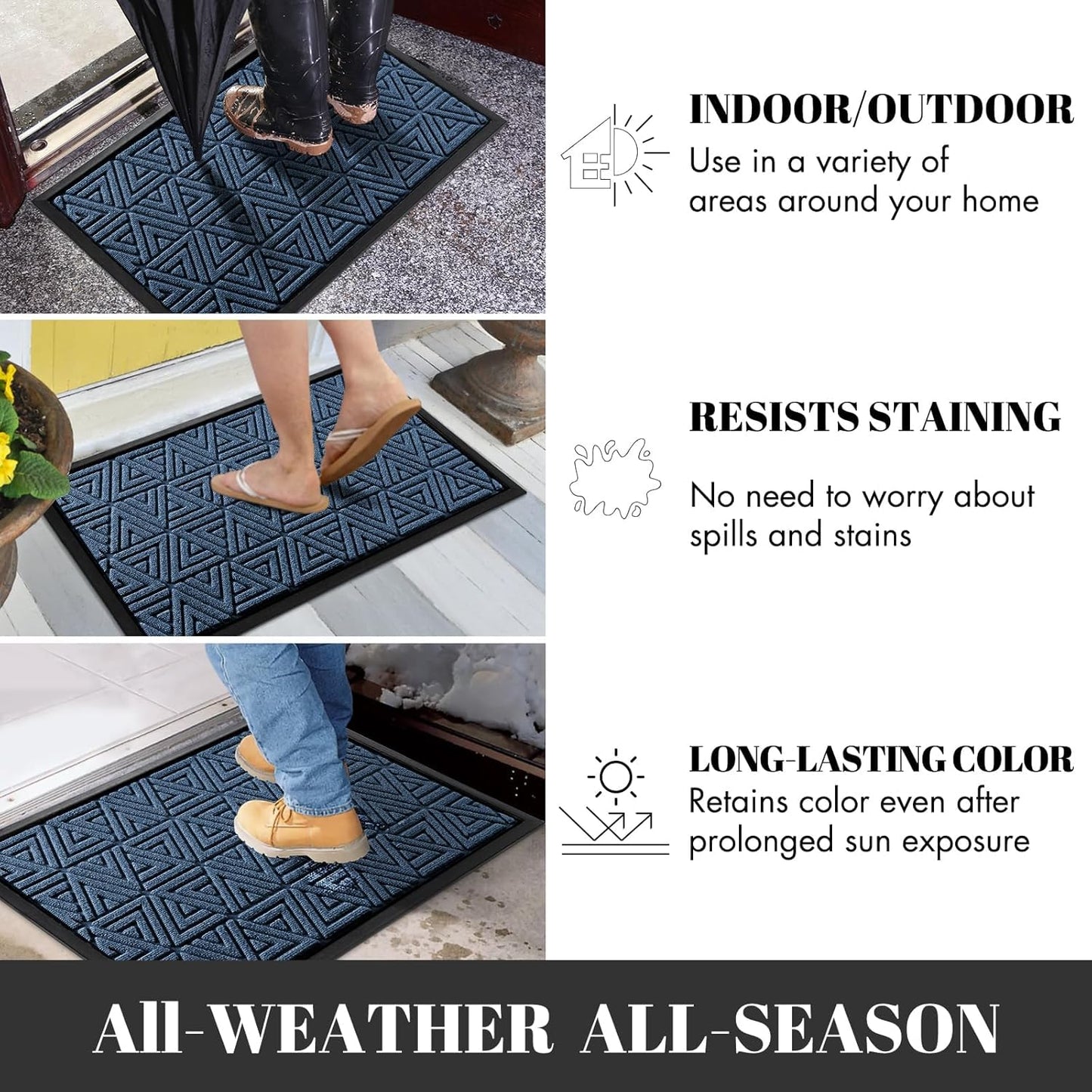 Yimobra Large Door Mat 47x24, All-Weather Waterproof Non-Slip Welcome Matt Outdoor, Heavy Duty Non Slip Doormat for Entryway for Patio and Garage Indoor, Easy Clean, Blue