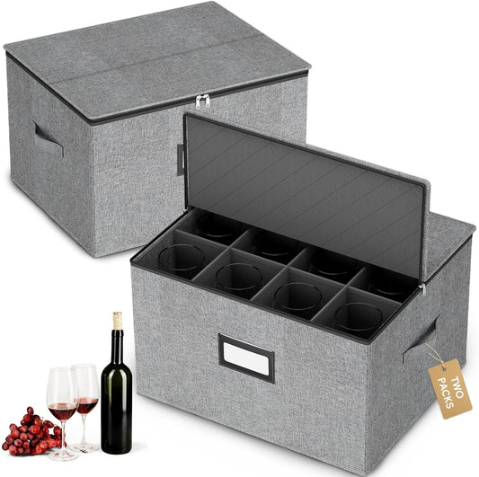 homyfort China Storage Containers (2 Pack Stemware Storage Box, Grey)