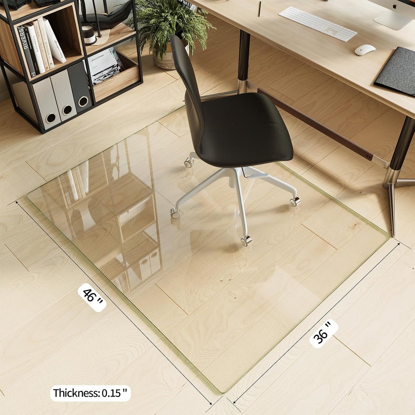 Koonmi Tempered Glass Chair Mat for Hardwood Floors & Carpets, 36" x 46“ Transparent Heavy Duty Office Floor Protector with Noise-Free Gliding Shatterproof for Home Office Desk