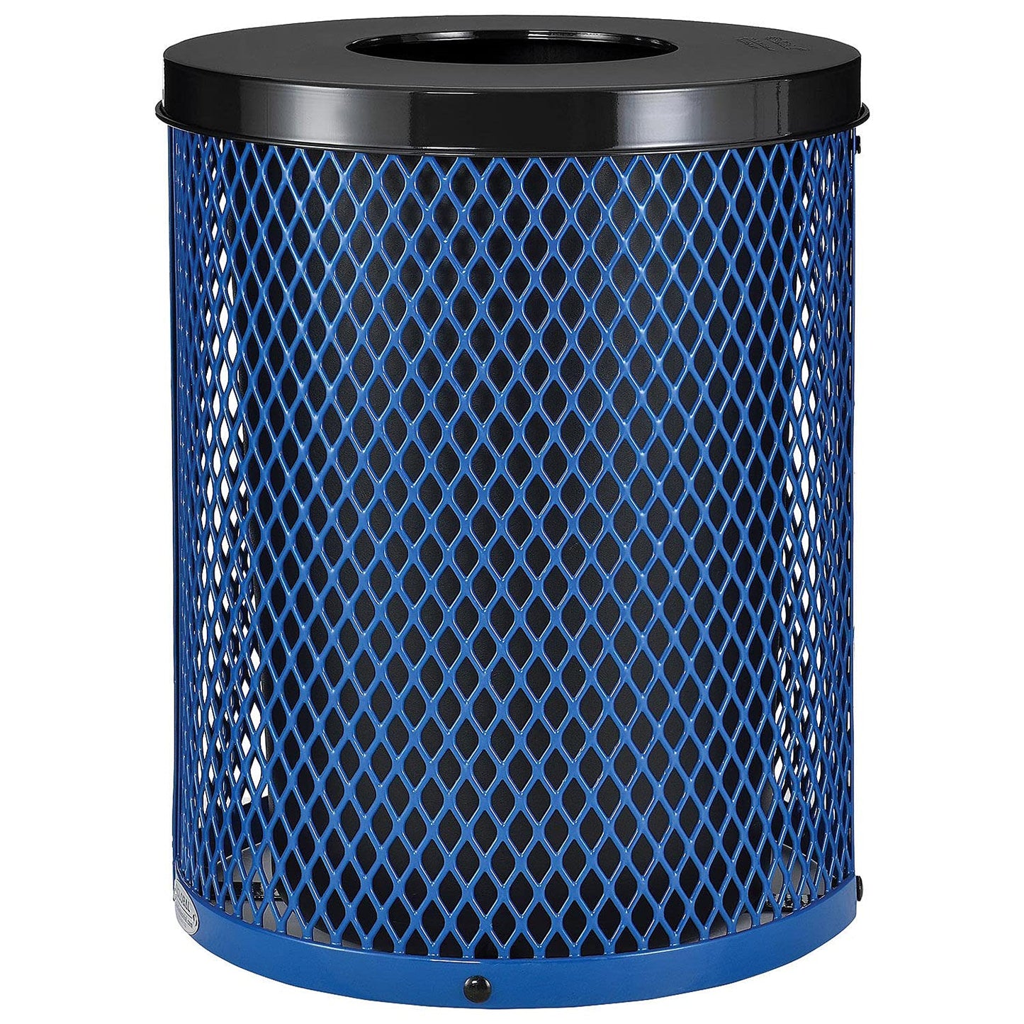 Global Industrial Outdoor Diamond Steel Trash Can with Flat Lid and Plastic Liner, 36 Gallon Capacity, Blue, Thermoplastic Coating, 23-1/2" Diameter, 30" H