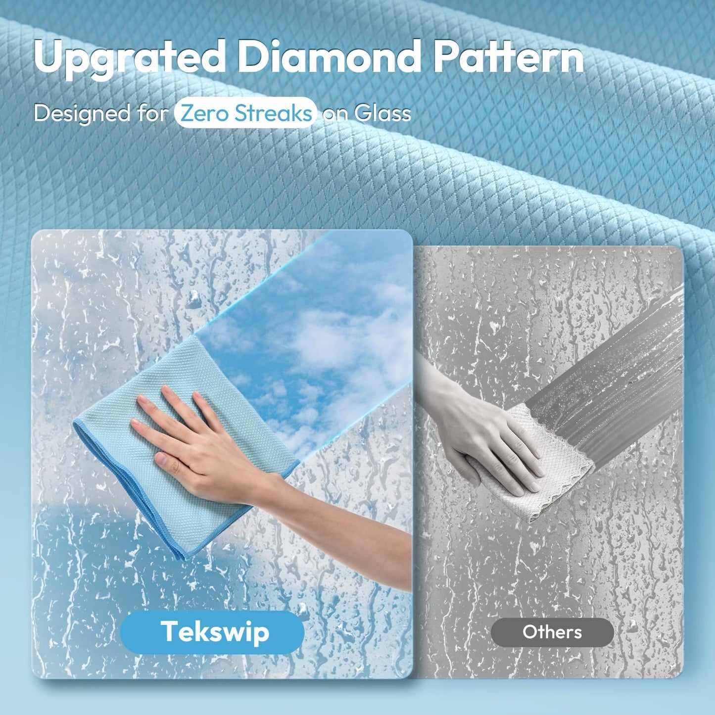 Nanoscale Microfiber Cloths 15.55”x 15.55”, Glass Window Mirror Stainless Steel Car Cleaning, Streak-Free, Lint-Free, Super Thick & Absorbent, Reusable, 6 Pack (Blue)