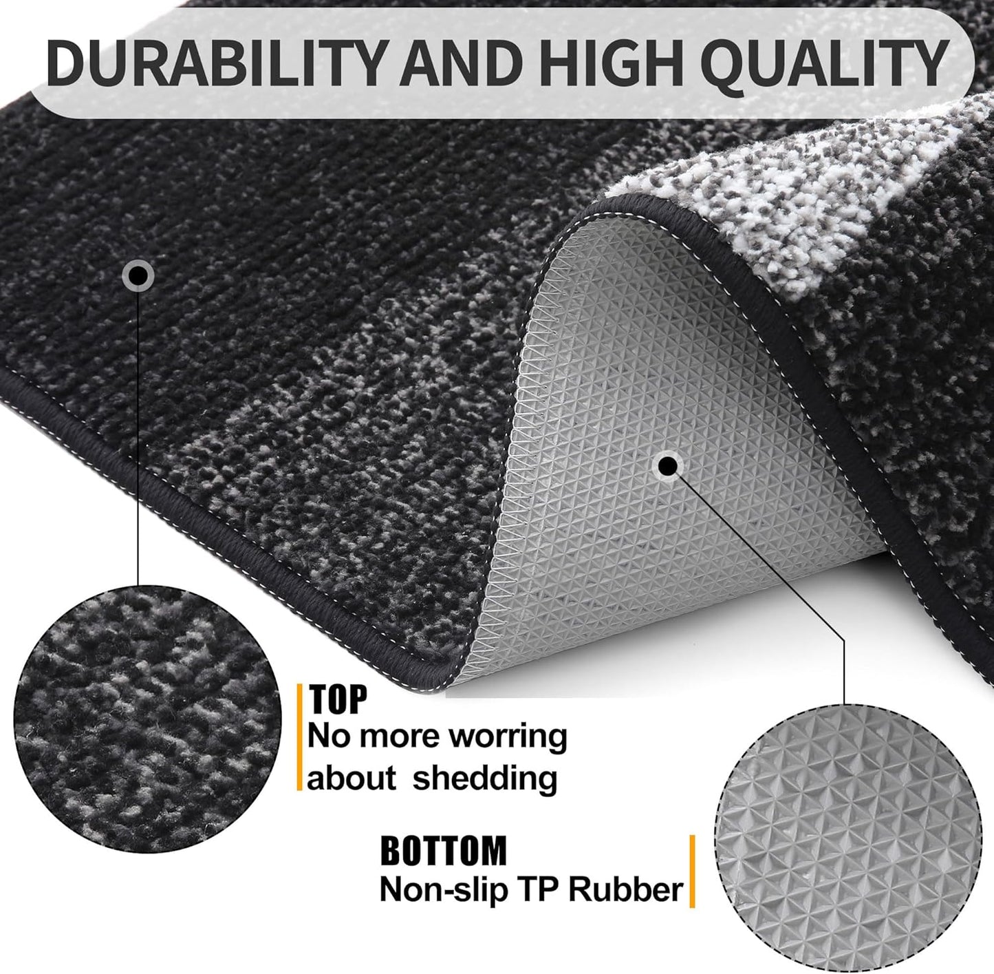 Kitinjoy Indoor Outdoor Door Mat, 71x47 Non-Slip Absorbent Dirt Trapper, Low-Profile Washable Inside Entrance Front Floor Mat, Sturdy Soft Entry Doormats for Entryway, Black