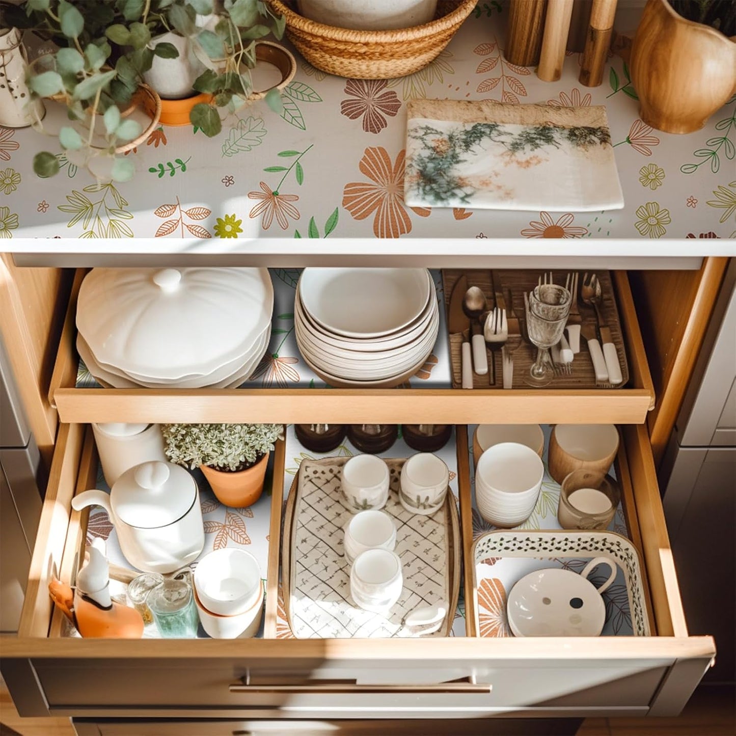 Shelf Liner 18" W x 96" L Cabinet Liners Non Adhesive, Drawer Liners Non Slip Kitchen Mat Waterproof Oil-Proof for Kitchen Cabinet, Shelves, Refrigerator, Storage, Easy to Trim