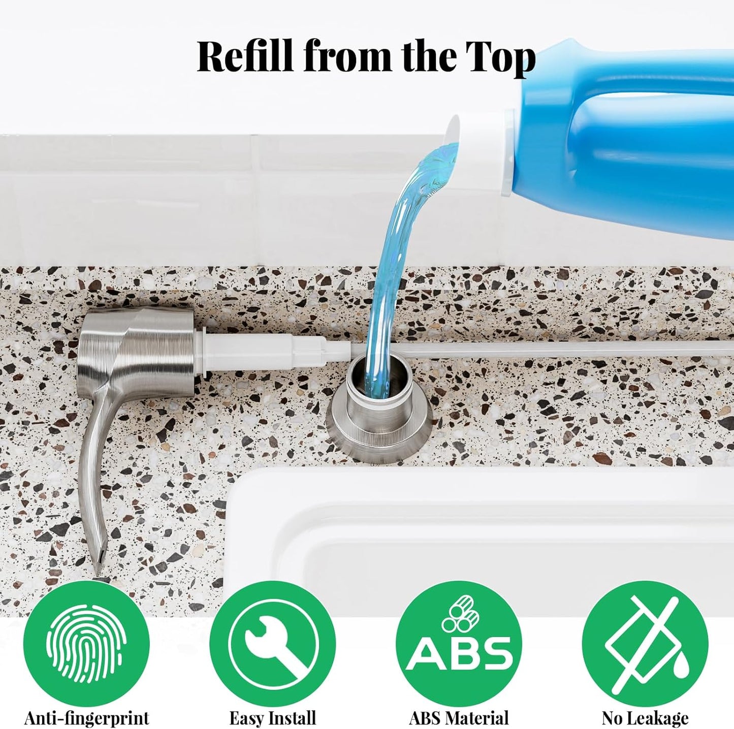 SAMODRA Kitchen Sink Soap Dispenser, Brushed Nickel Soap Dispenser,ABS Dispenser Built-in Pump Head with 11 oz PET Bottle, Refill from Top