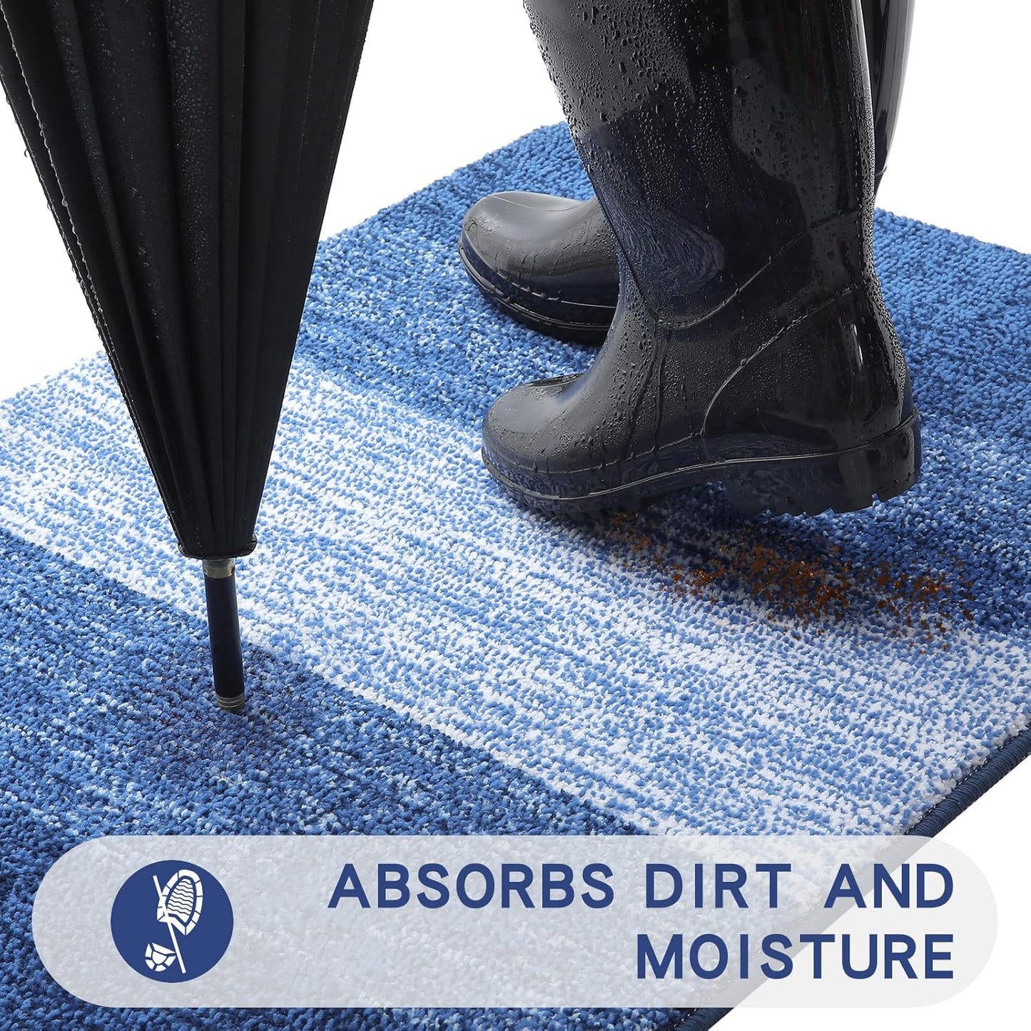 Kitinjoy Indoor Outdoor Door Mat, 71x47 Non-Slip Absorbent Dirt Trapper, Low-Profile Washable Inside Entrance Front Floor Mat, Sturdy Soft Entry Doormats for Entryway, Navy Blue