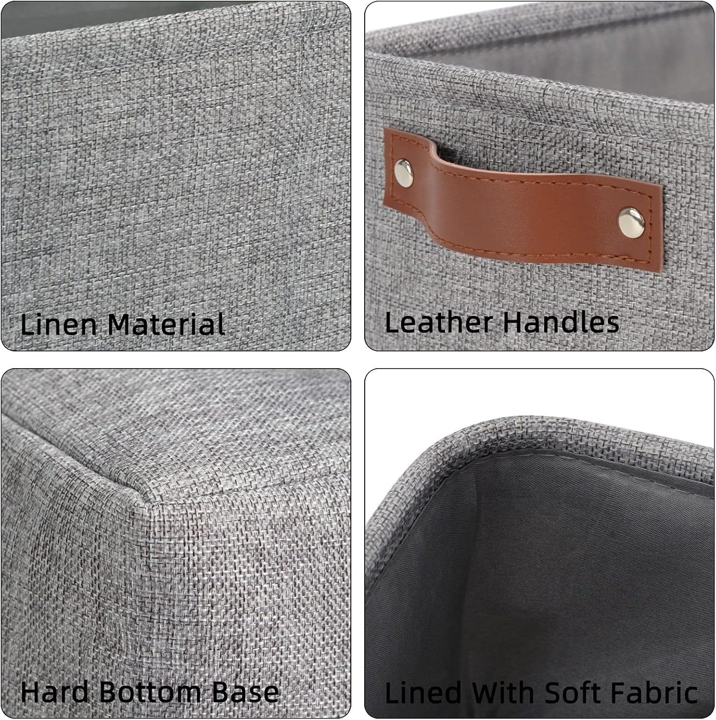 DULLEMELO Large Collapsible Storage Basket/Bin with Sturdy Leather Handles, Fabric Organizer Bin for Storage Clothes, Toys, Books, Office, Bedroom, Closet, Nursery & Laundry (Gray)