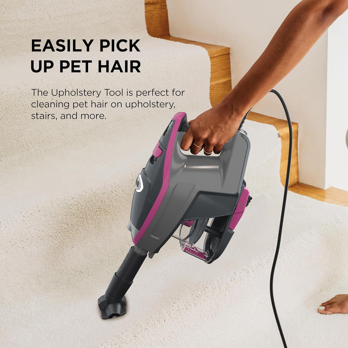 Shark HV371 Rocket Pro DLX Corded Stick, Removable Hand Vacuum, Advanced Swivel Steering, XL Cup, Crevice Tool, Upholstery Tool & Anti-Allergen Dust Brush, Fuchsia, Capacity