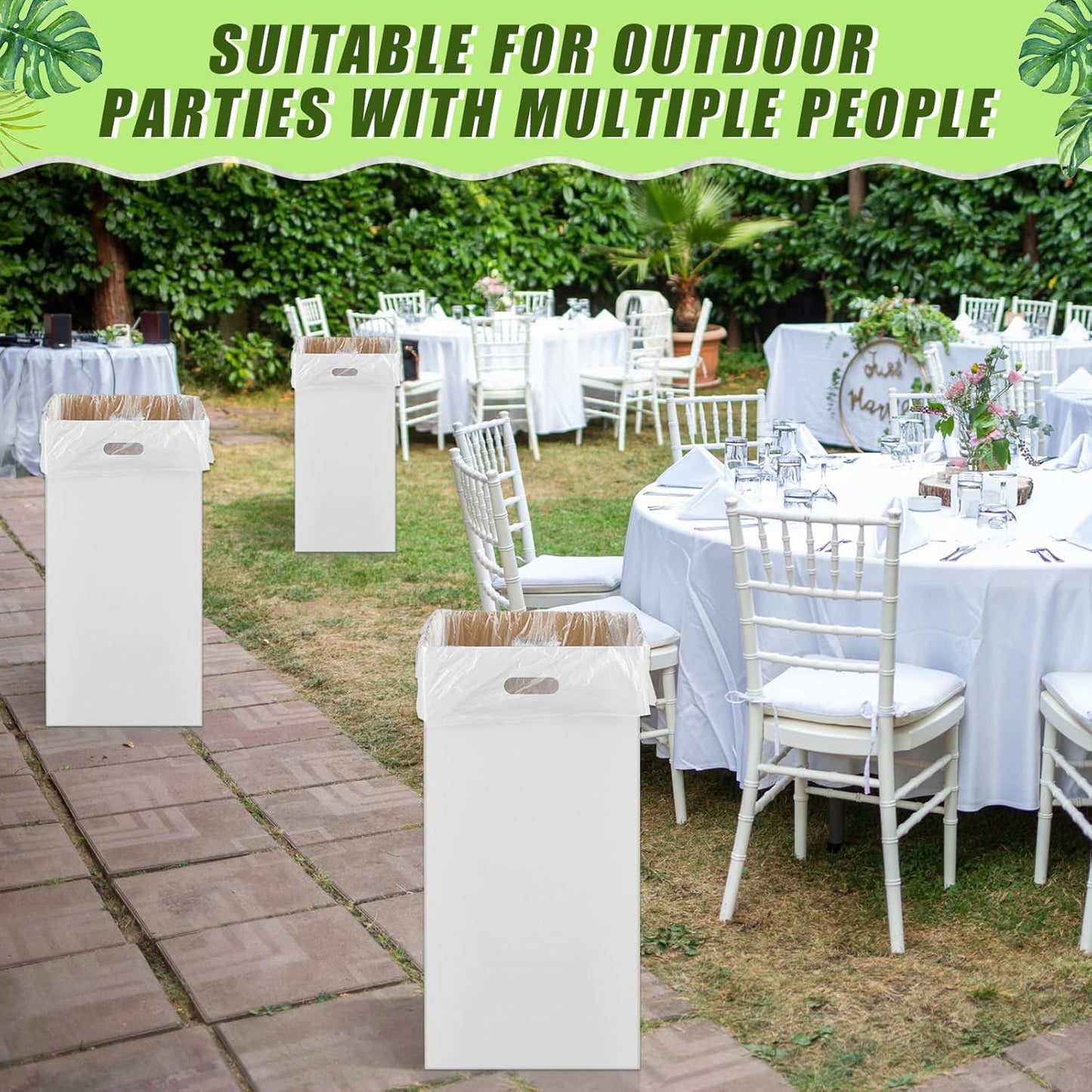 10 Pack 30 Gallon Corrugated Cardboard Trash Cans Bulk for Events Parties Disposable and Reusable Cans Bottle Recycling Bins with 20 Garbage Bags White Garbage Boxes for Outdoor Events