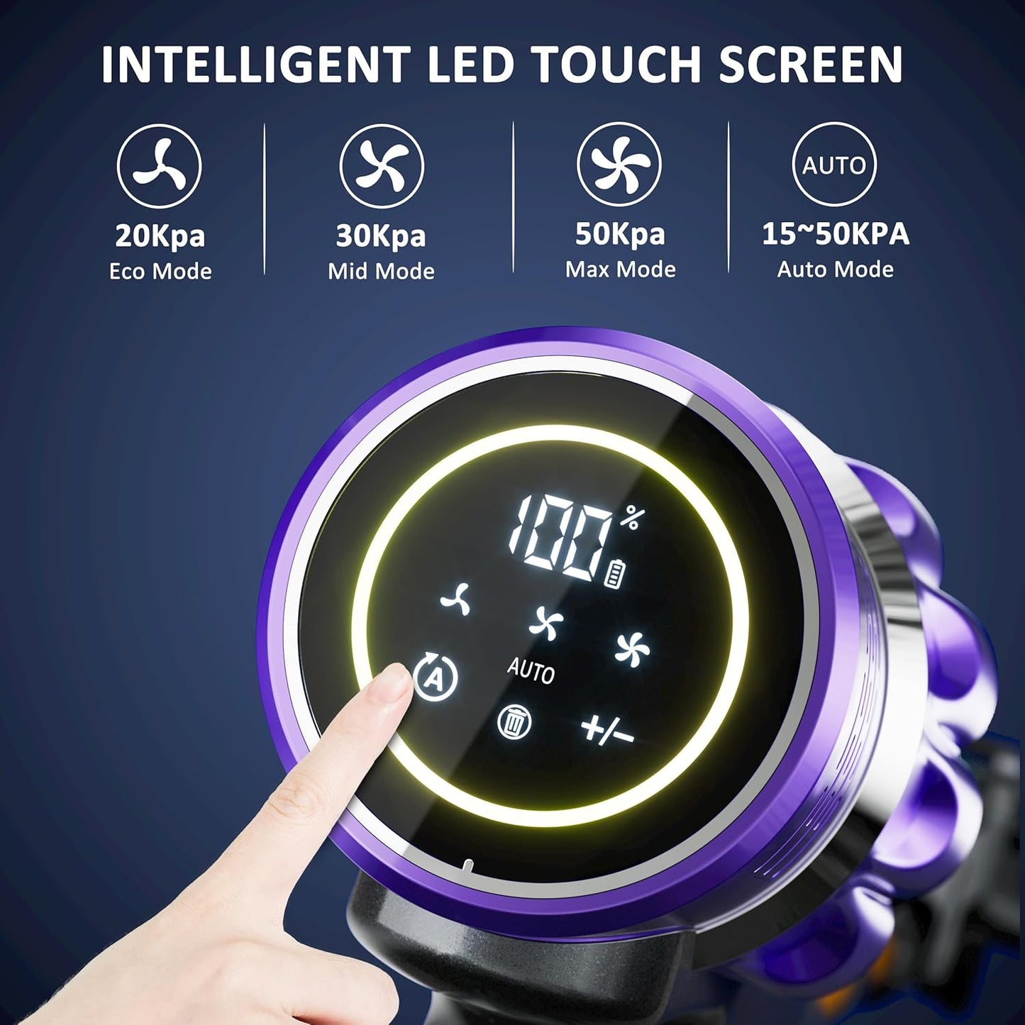 Cordless Vacuum Cleaner, 50KPA/70Mins Vacuum Cleaners for Home with Auto Dust Detection/LED Touch Display, Stick Vacuum Cordless Rechargeable, Pet Vacuum for Pet Hair,Hardwood Floor,Carpet