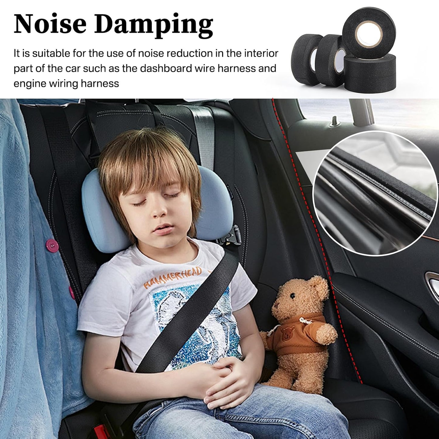 Wire Harness Tape, 0.98＂x 49FT 5 Rolls, Wiring Loom Harness, Self-Adhesive Felt Cloth Electrical Tape for Automotive Engines, Harness Wrap Protection,Noise Dampening and Cable Protection,Black