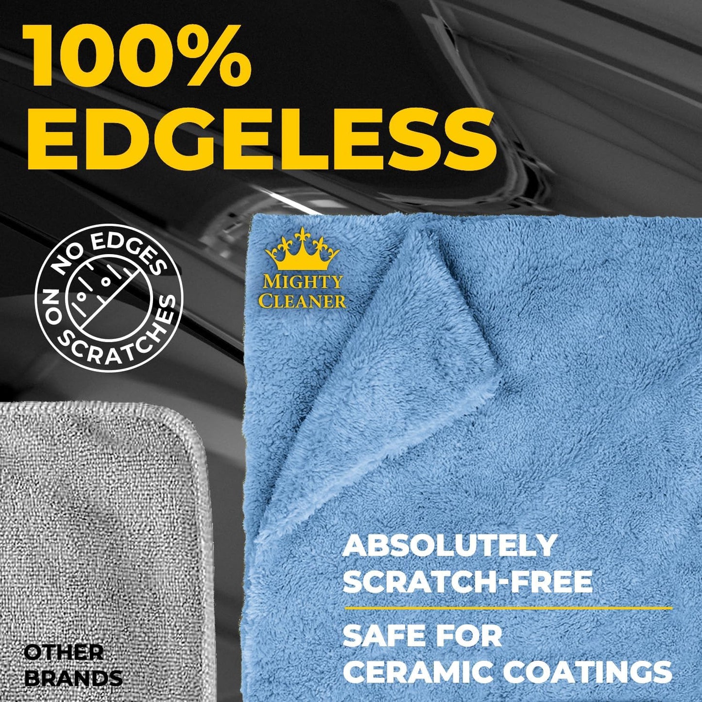 Edgeless Microfiber Towels for Cars – 6pk (12”x12”) - 540 GSM - Super Soft Detailing & Buffing – Scratch-Free & Absorbent Microfiber Cleaning Cloths for Car Polishing