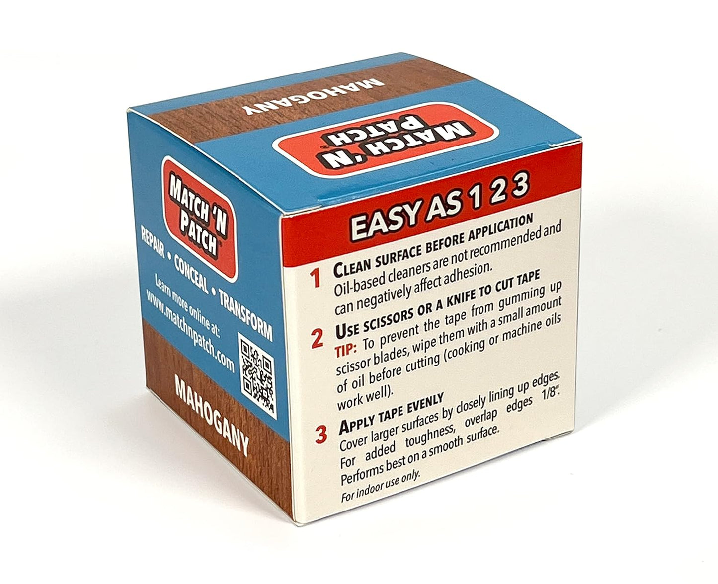 MATCH 'N PATCH Realistic Wood Grain Repair Tape - Durable Multi-Use Adhesive Tape for Furniture, Floors, Cabinets, Windows, Doors, RV, Home Decor & DIY Projects - Mahogany, 2.25 inch x 15 feet