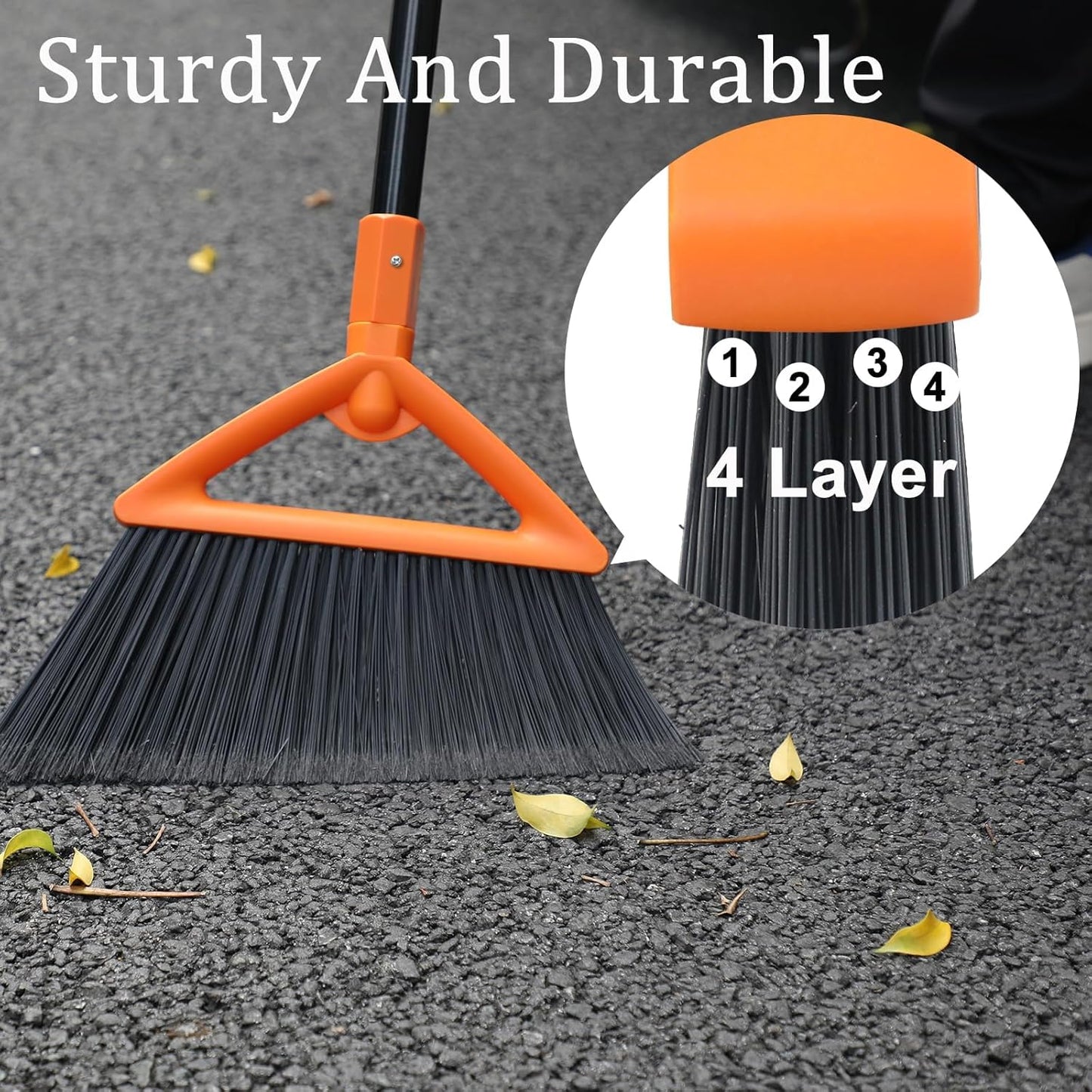 4 PCS Outdoor Indoor Broom, Brooms for Sweeeping Indoor, Heavy-Duty Kitchen Broom with Long Pole, Angle Broom Orange for Garages Restaurant Courtyard Office Slidewalk Lobby Sweep Dust