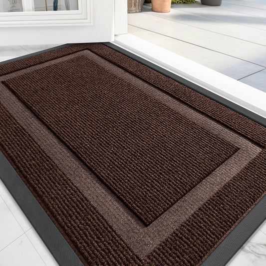 OLANLY Front Door Mat Indoor Outdoor Entrance, Waterproof All-Season, All-Weather Doormat, Sturdy Natural Rubber, Fade Resistant, Low Profile, Easy Clean Patio Porch Entryway Mat, 35x23, Dark Brown