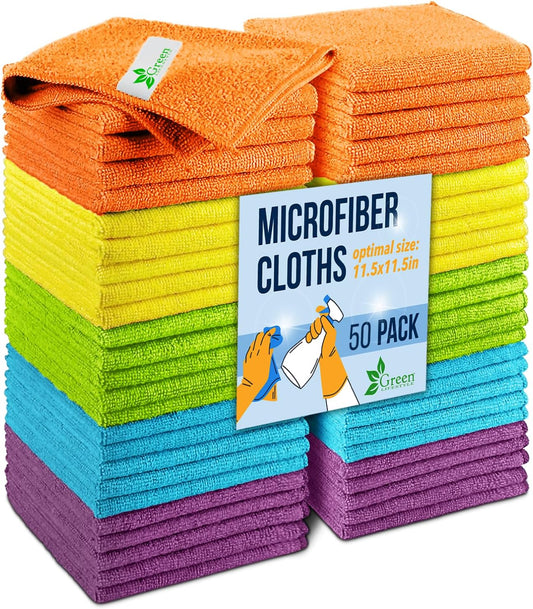 GREEN LIFESTYLE Chamois Cloth, Microfiber Cleaning Cloth 50 Pack, Borderless Towels Cleaning, Car Microfiber Towel, Drying Car Wash Towels (11.5" x 11.5", Multicolor)