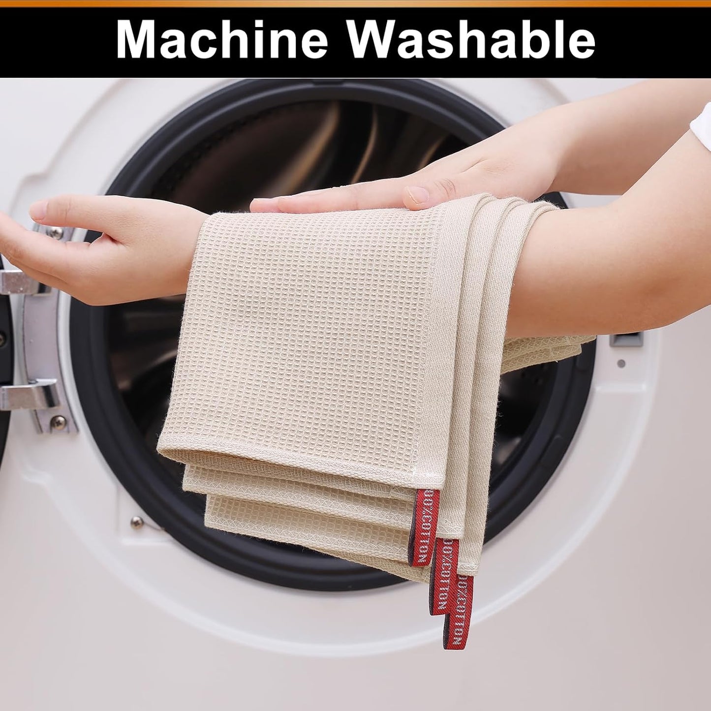 Homaxy 100% Cotton Waffle Weave Dish Cloths - 6 Pack Soft and Absorbent Dish Towels - 12 x 12 Inches Quick Dry Dish Rags - Beige