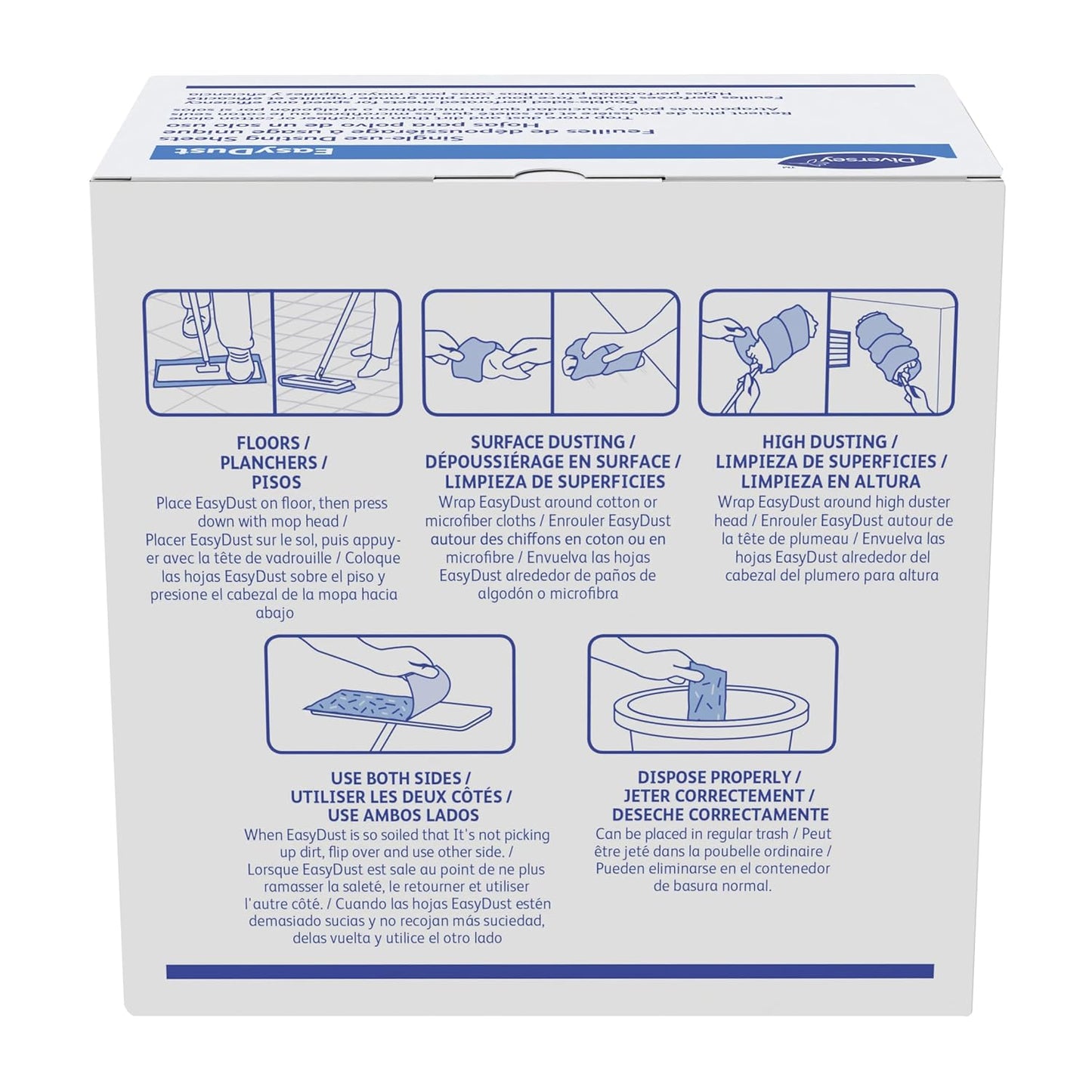 Diversey 9292466 EasyDust Single-use Dusting Sheets, Disposable Multisurface Cleaning Wipes for Floors, Dust Wipes Trap Dirt, Unscented 5x6-inch Sheets, 250-Sheets, 1-Box
