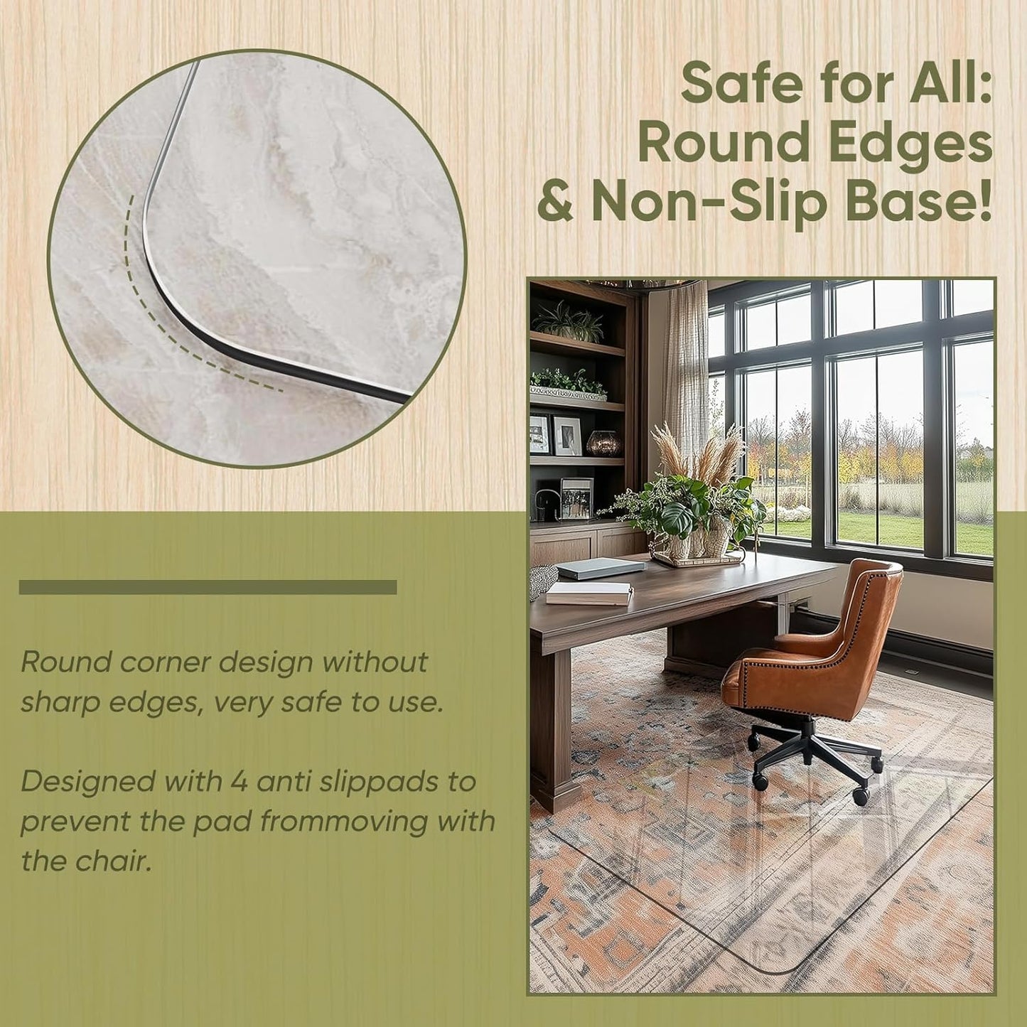 Office Chair Mat for Carpet & Hardwood, Upgraded 32" x 48" Dual Use Tempered Glass Chair Mat for Chair and Footrest Under Desk