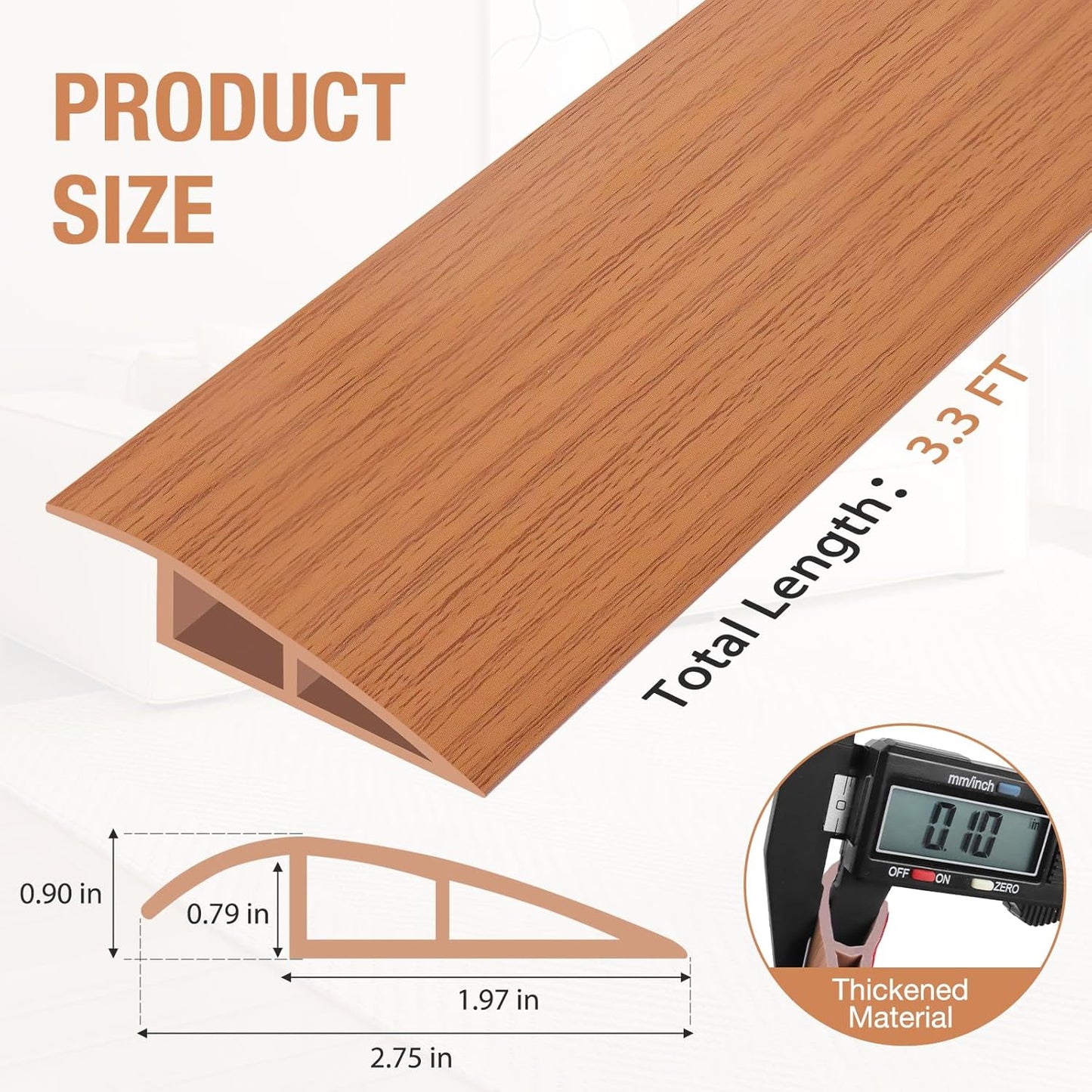 Floor Transition Strip Self Adhesive Vinyl Door Threshold for Doorways Carpet Edging Trim Overlap Edge Reducer for Laminate Floor, Carpet, Tile (Yellow Oak Grain, 3/5" to 4/5", 3.3Ft)