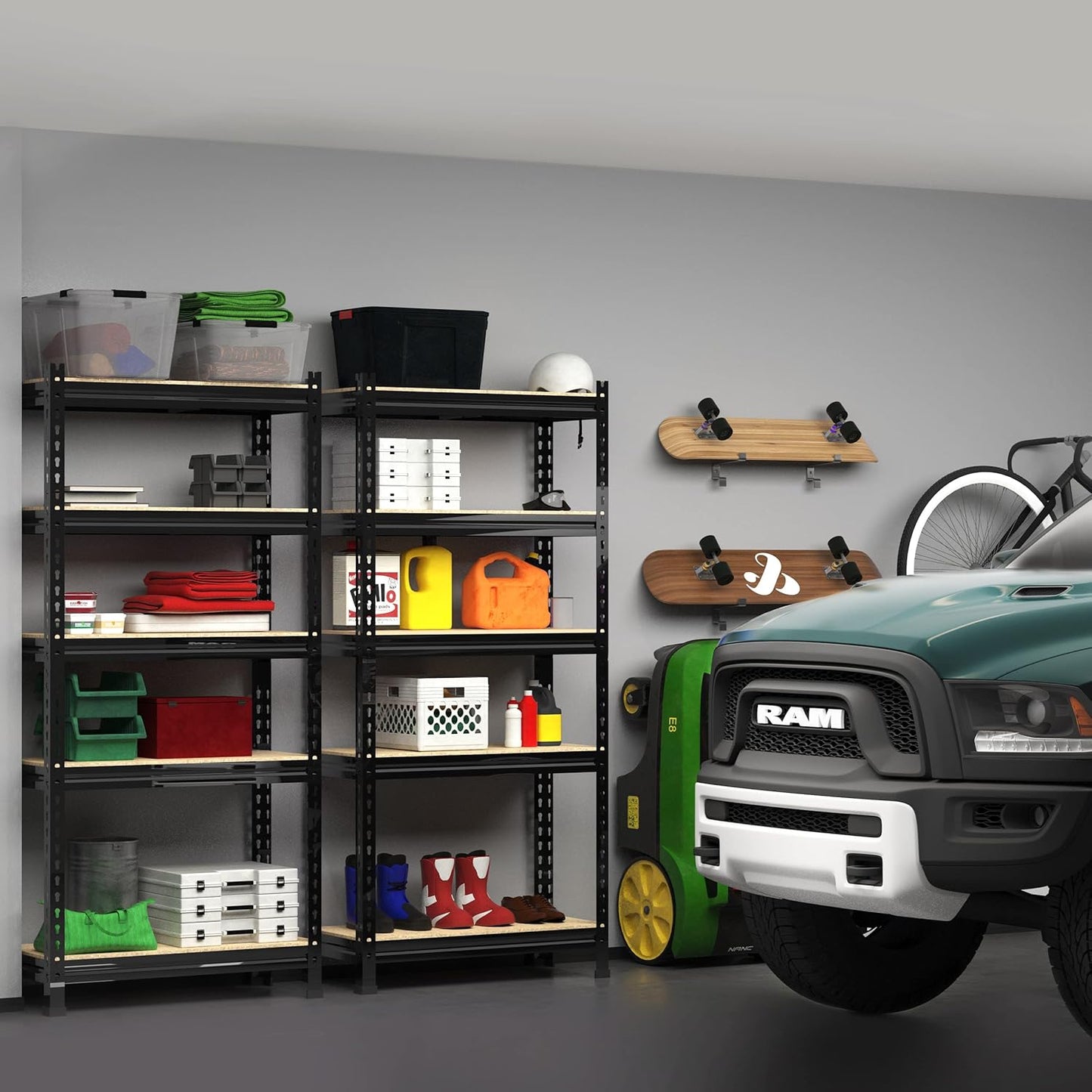 PrimeZone Storage Shelves 5 Packs 5 Tier Adjustable Garage Storage Shelving, Heavy Duty Metal Storage Utility Rack Shelf Unit for Warehouse Pantry Closet Kitchen, 28" x 12" x 59", Black