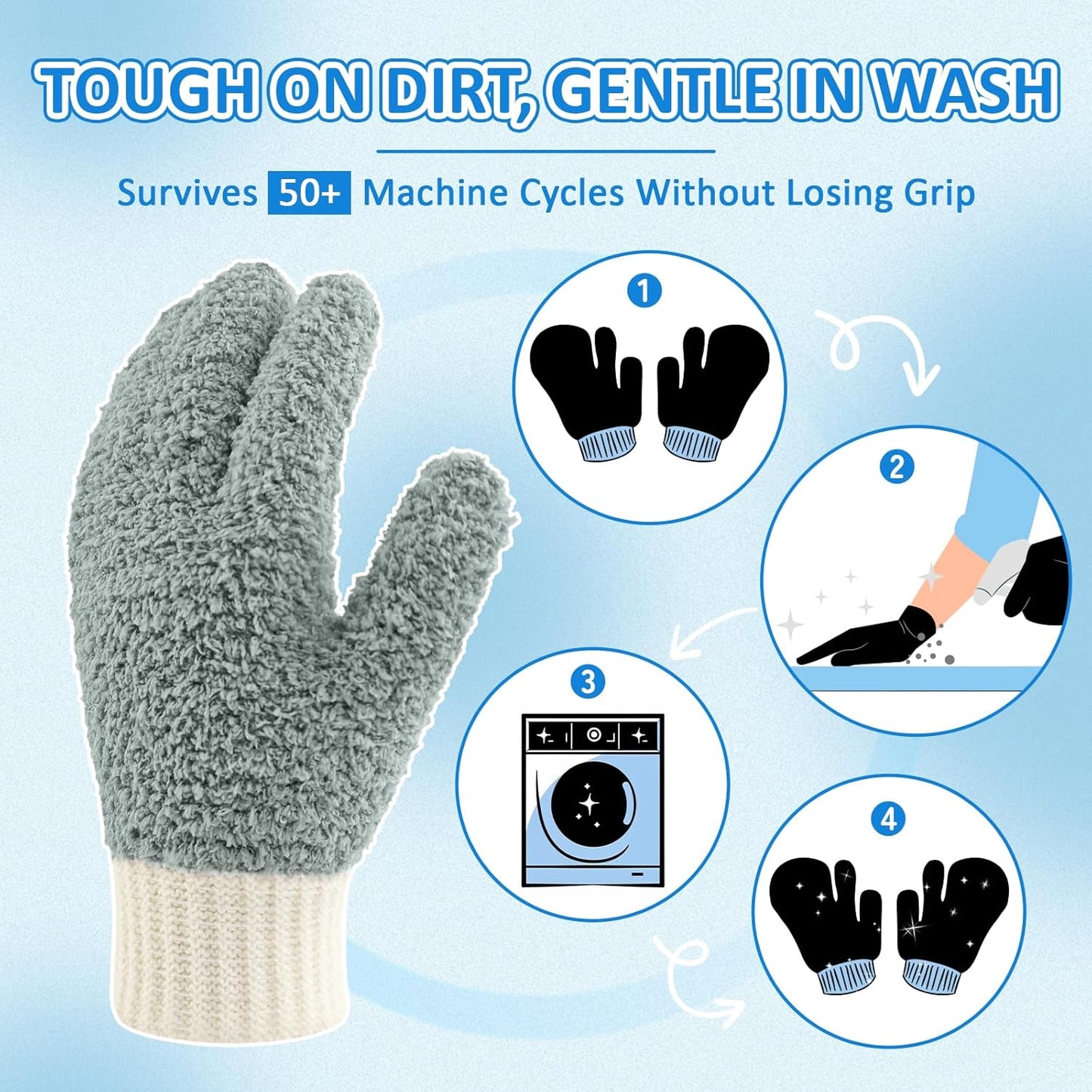 MIG4U Microfiber Dusting Gloves House Cleaning Glove for Blinds, Windows, Shutters, Furniture, and Car, Reusable Lint-Free Gray S/M
