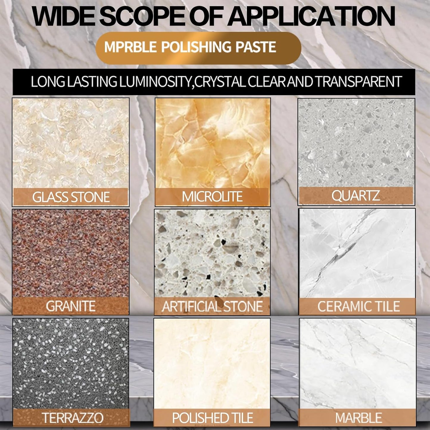 Marble Polishing Paste Kit, Marble Polishing Compound, Countertop Cleaner, Quartz Polish, Sealant & Protector For Marble Countertops, Floors, Walls
