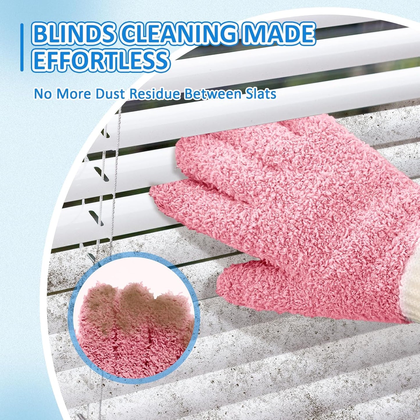 MIG4U Microfiber Dusting Gloves House Cleaning Glove for Blinds, Windows, Shutters, Furniture, and Car, Reusable Lint-Free Pink 2 Pairs S/M